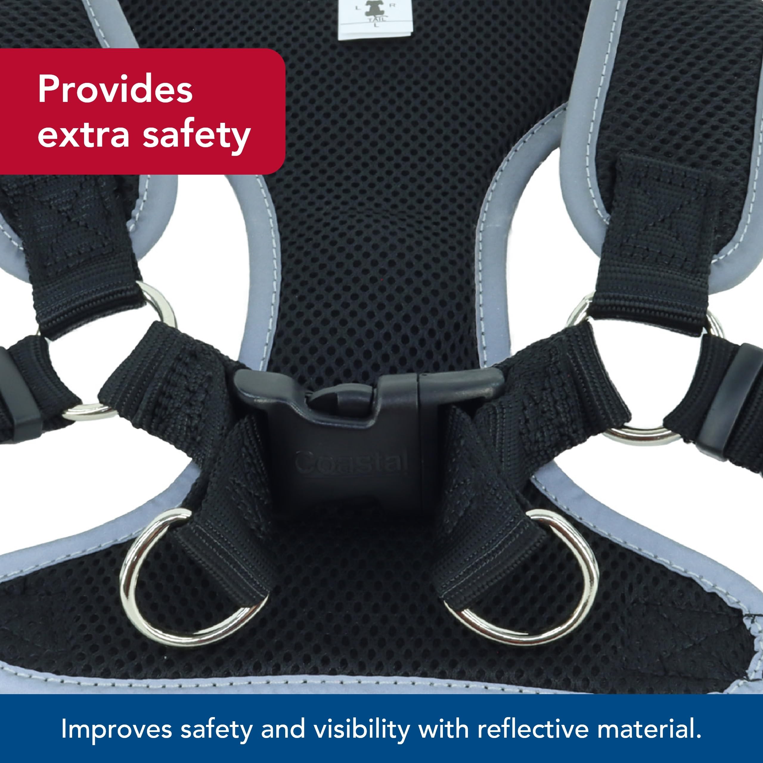 Coastal Pet Comfort Soft Reflective Wrap Adjustable Dog Harness - No-Pull Dog Harness For Small & Large Dogs - Black - 1' X 28'–36'