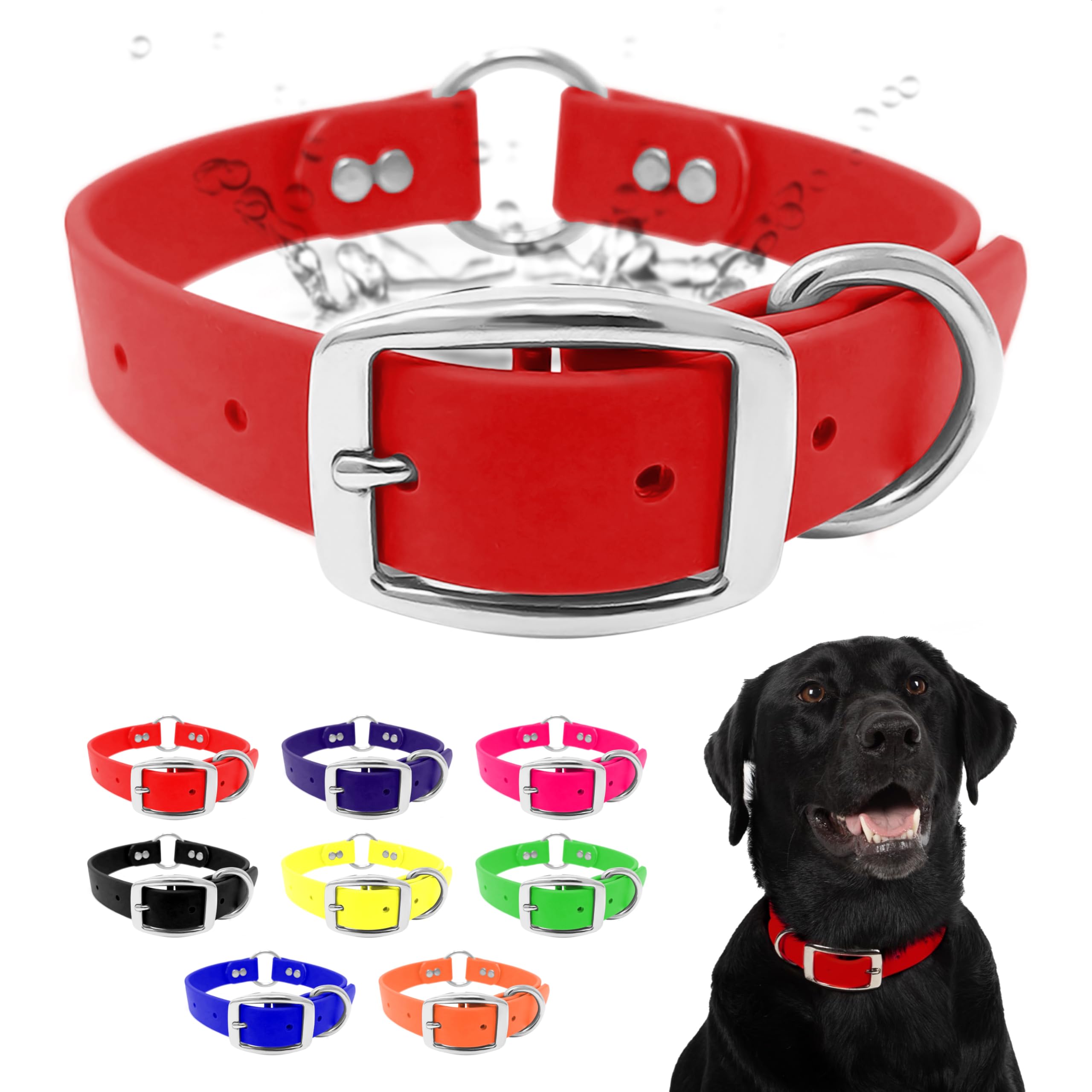 Regal Dog Products Medium Red Dog Collar With Heavy Duty Double Buckle & D Ring | Vinyl Coated, Custom Fit, Adjustable Biothane 