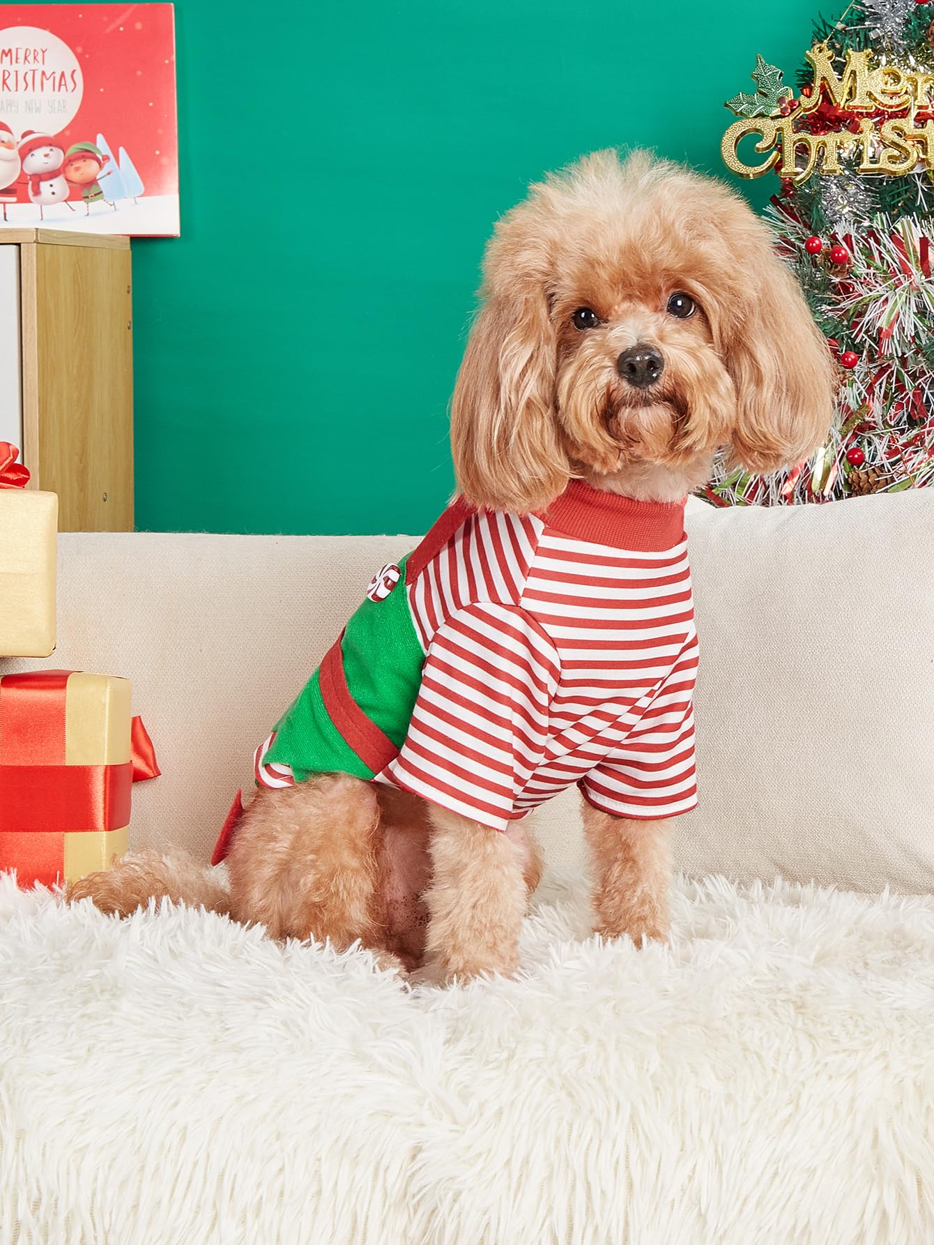 2Pcs Christmas Elf Costume: Funny Cosplay Dog Outfit - Holiday Theme Puppy Shirt Pets Party Xmas Clothes (Green, S)