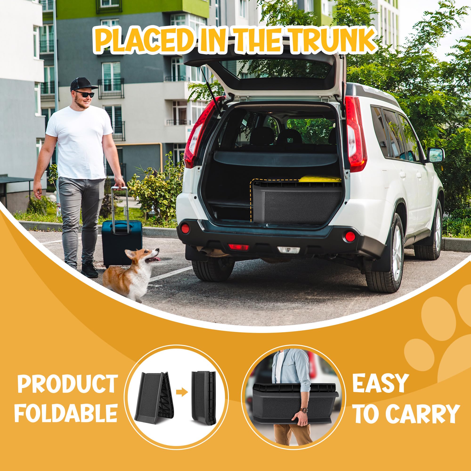 Zeny Portable Folding Dog Ramps For Suv, Truck, Car Ramp Stairs Step Ladder For Pet, Non-Slip Pet Ramp With Raised Siderails
