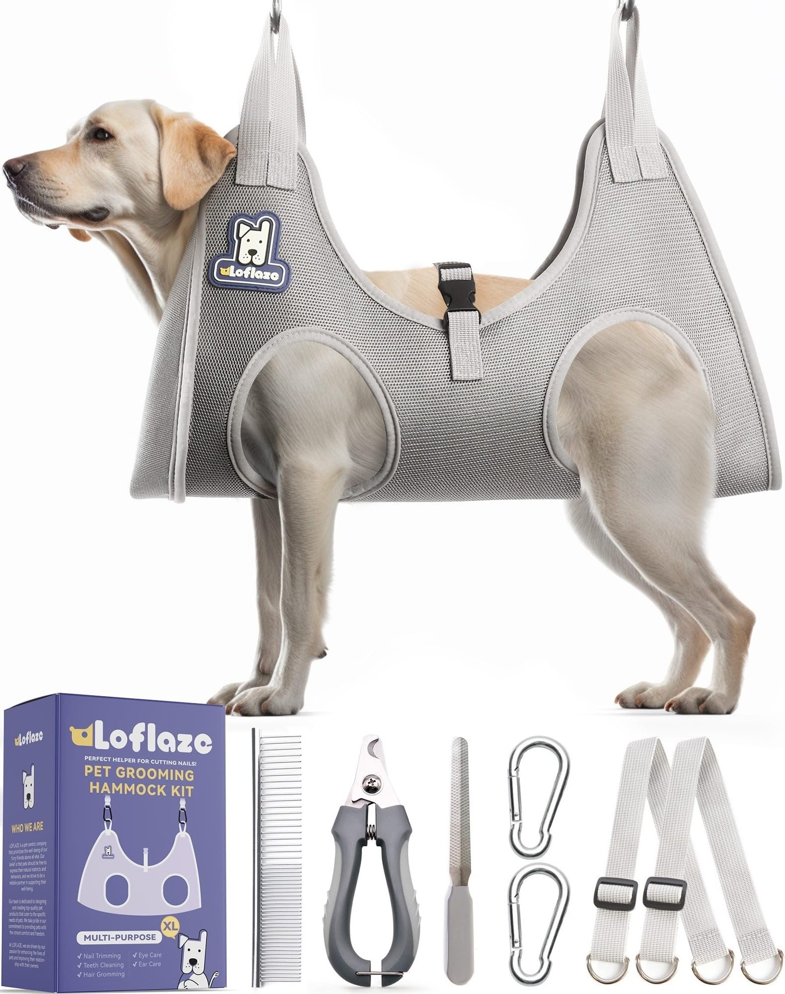 Loflaze Dog Grooming Hammock Harness For Dogs & Cats With Pet Nail Clipper Trimmer - Cat Hanger Sling For Trimming Clipping Nail