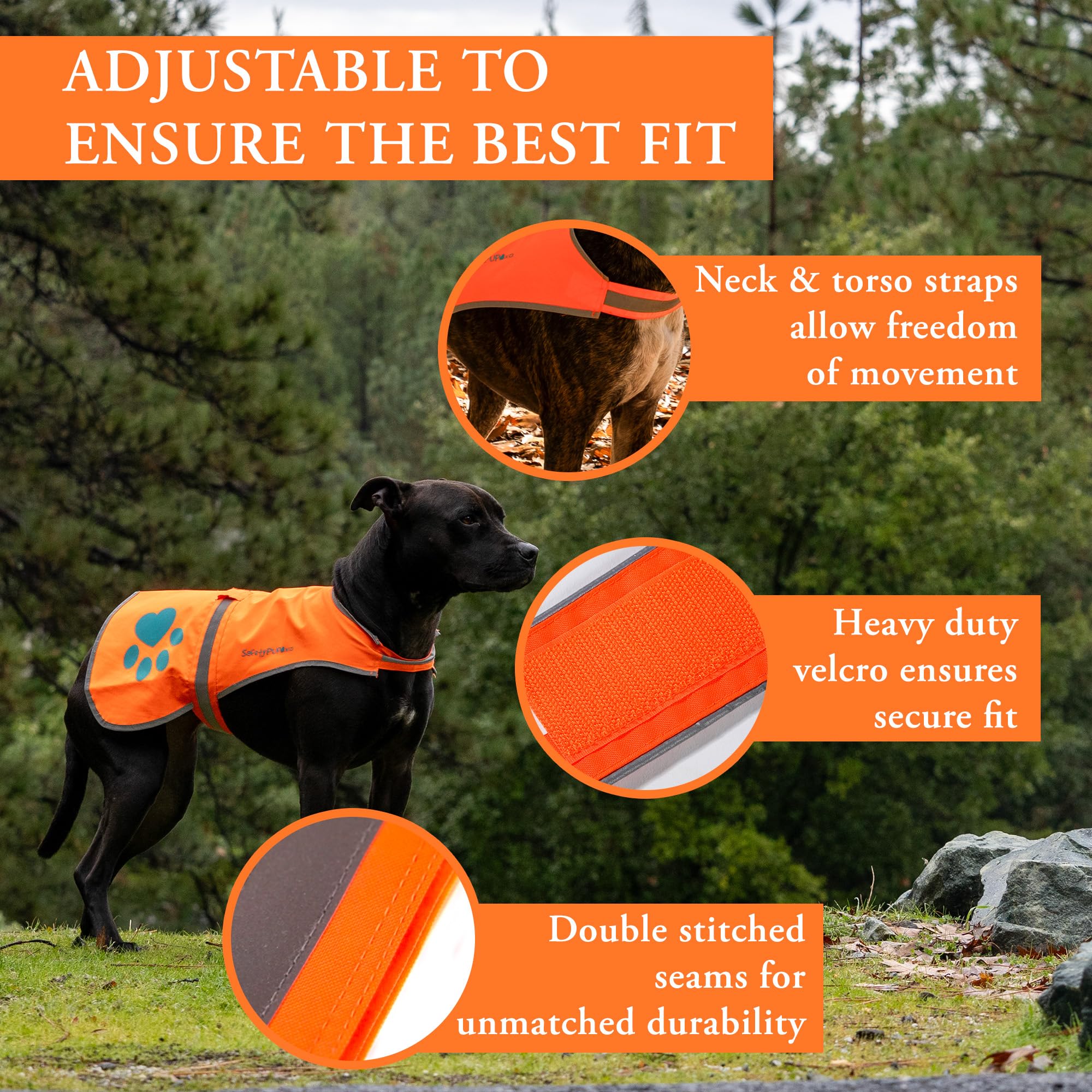 Safetypup Xd Reflective Dog Vest. Hi-Visibility, Fluorescent Blaze Orange Dog Vest Helps Protect Your Best Friend. Safeguard Your Pup From Motorists & Hunting Accidents, On Or Off Leash. (Large)