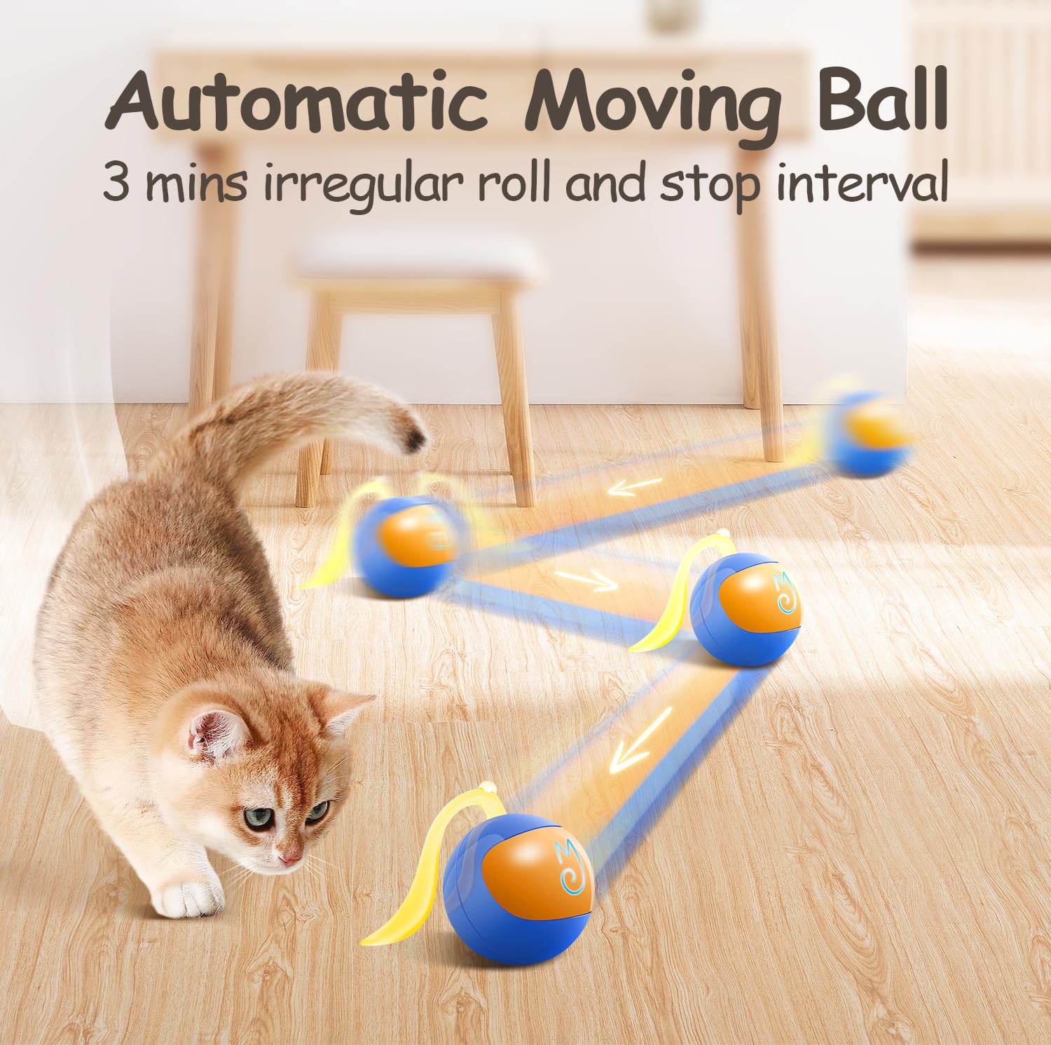 Migipaws Interactive Cat Ball Toy Set, Fun Tracker, Automatic Rolling Chase Ball With Fluffy Tail, A Small Mice, Rechargeable (B