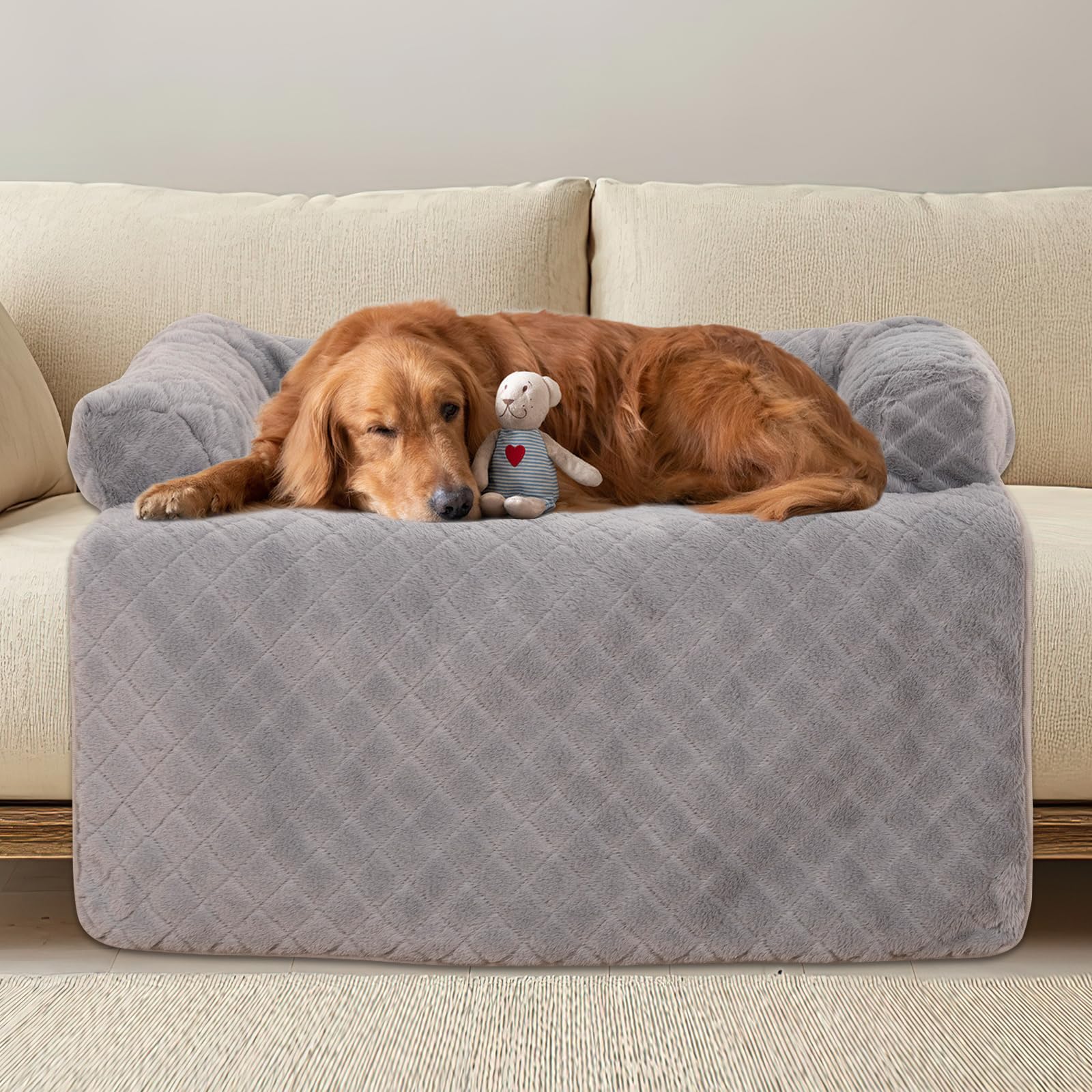 Calming Dog Couch Bed For Large Dogs, Durable Fluffy Fuzzy Dog Mat, Sofa Dog Bed Mats With Removable Washable Cover, Perfect For