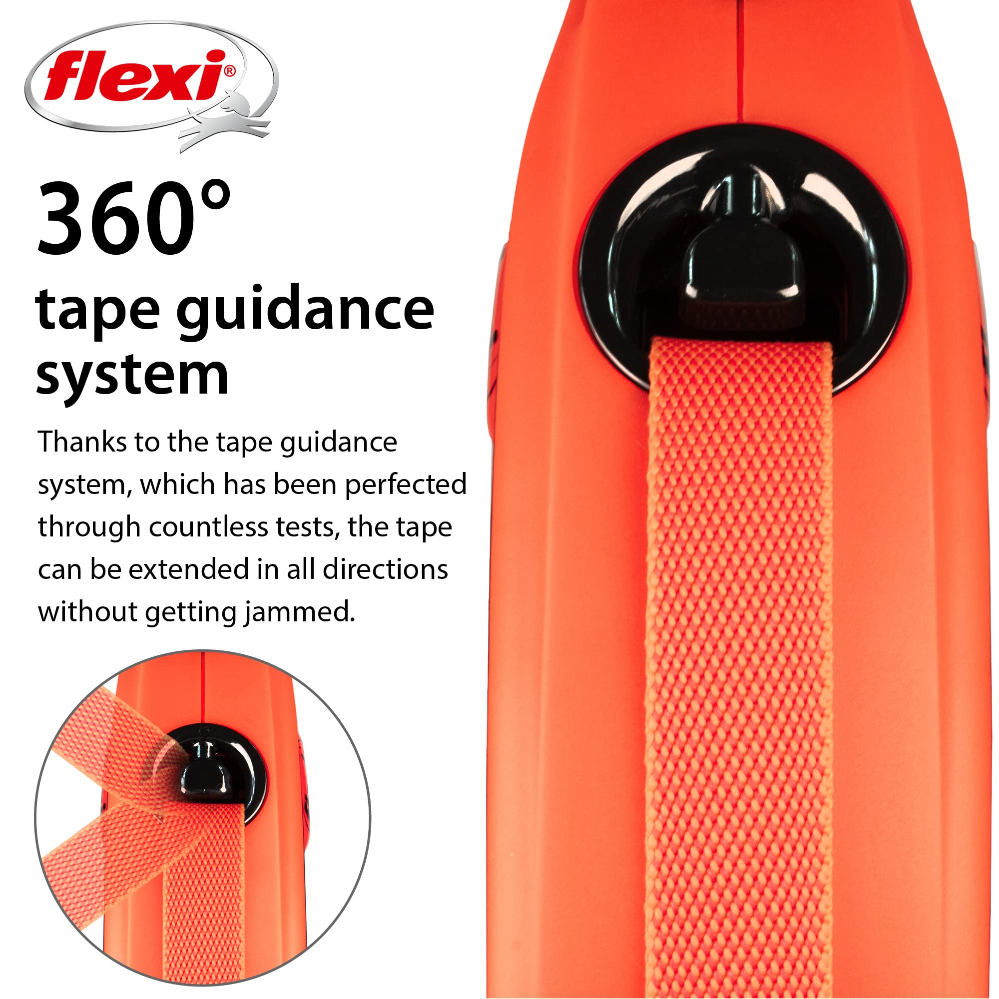 FLEXI Xtreme Retractable Dog Leash - Large 26 ft, Orange/Black, Tangle-Free, One-Handed Brake, Nylon, Model XT33T8.250.OR