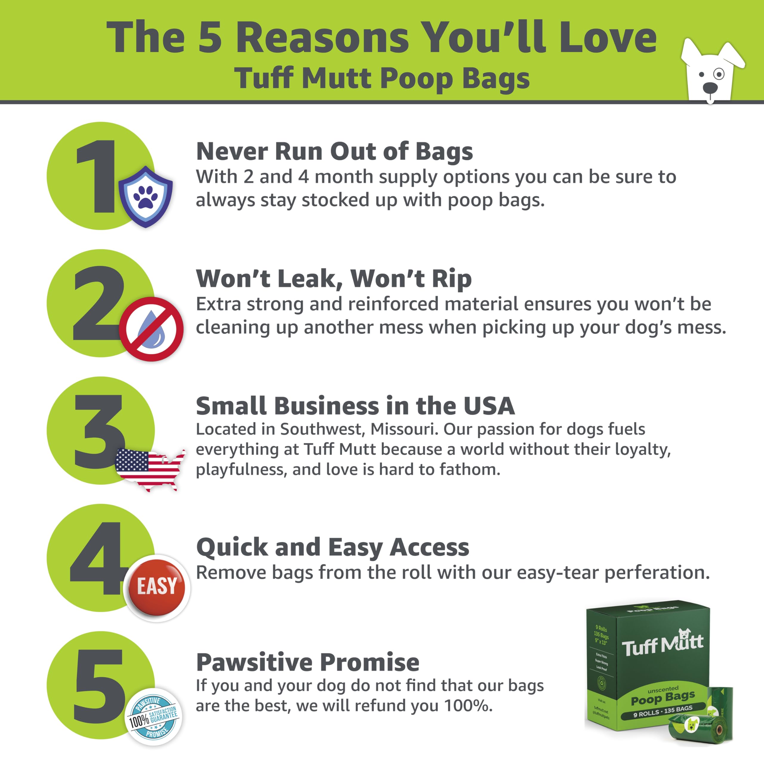 Tuff Mutt Dog Poop Bags - Dispenser-Friendly, Leak-Proof Waste Bags For Dogs, Pack Contains 18 Rolls With 15 Bags Each