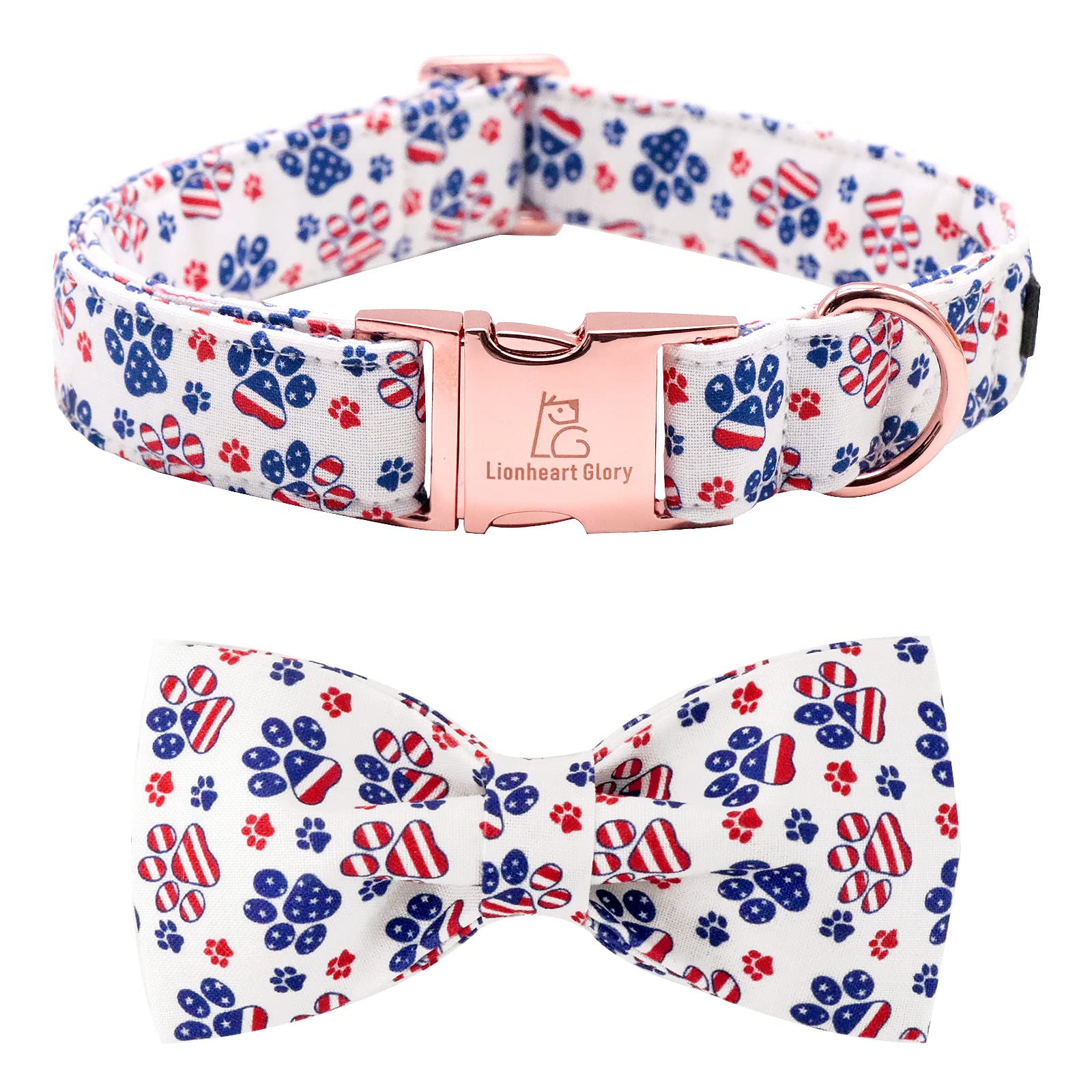 Lionheart American Flag Dog Collar With Bow - Adjustable For Medium Dogs