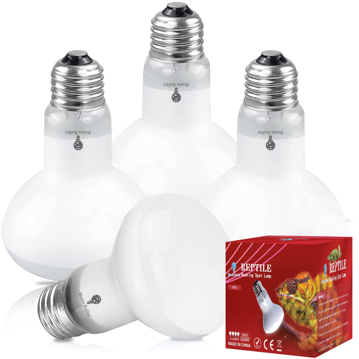 4 Pack 100-Watt Basking Light for Reptile - Heat Lamp Bulbs for Reptiles & Amphibians Broad Spectrum Reptile Light for Glass Ter