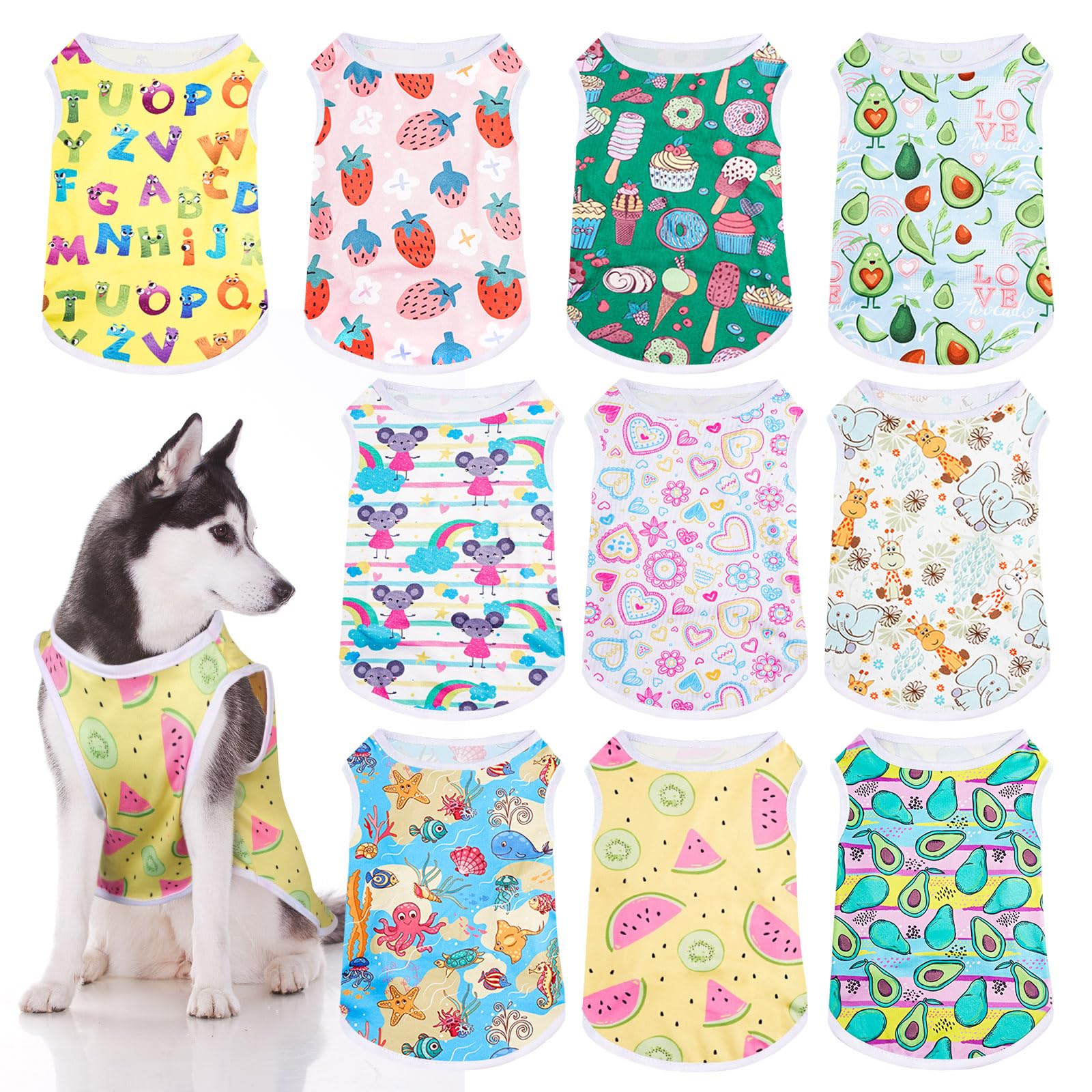 Saintrygo 10 Pcs Lovely Puppy Shirts Print Dog Clothes Breathable Pet Cartoon Dog Shirt Clothes Sweatshirt For Puppy Cat(X-Large