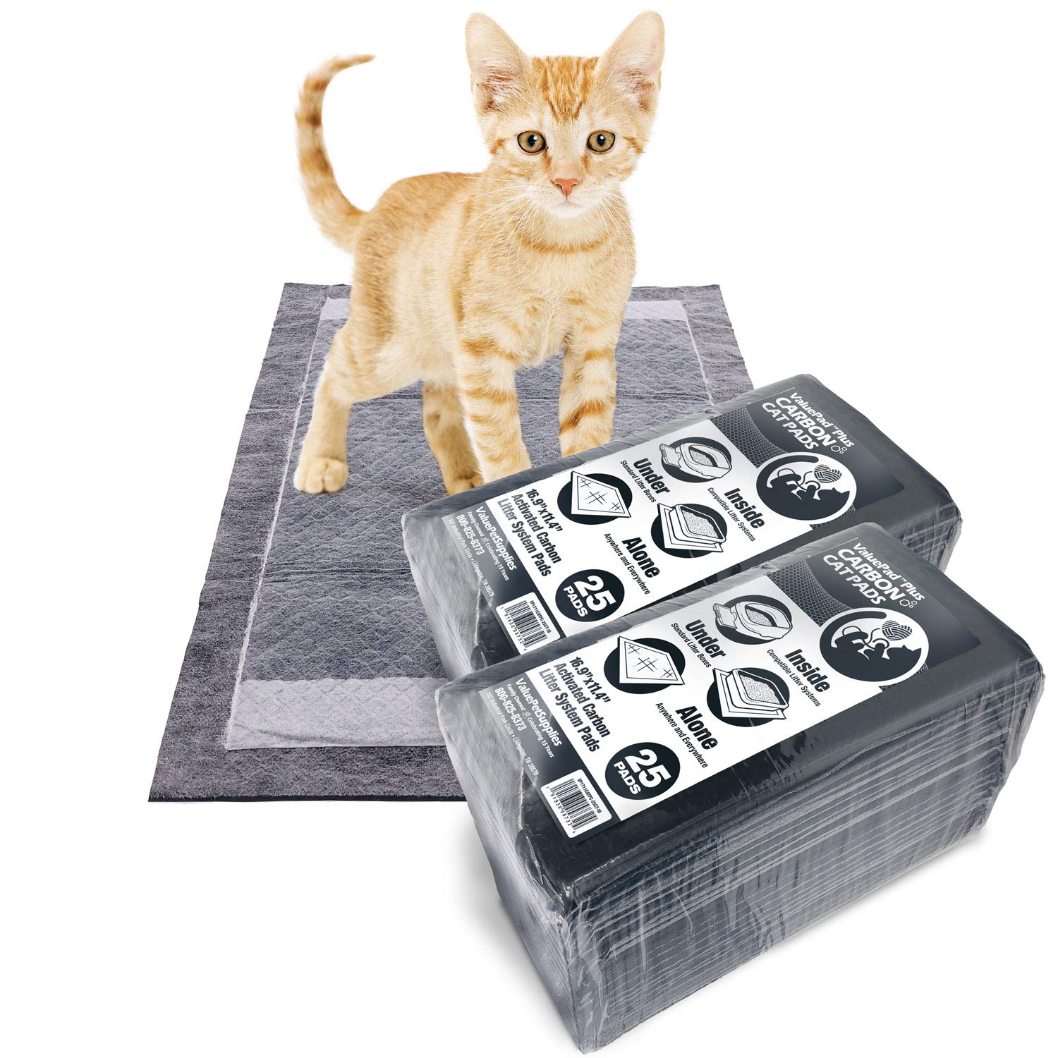 ValuePad Plus Cat Litter Pads, 16.9x11.4 Inch, Carbon, 50 Count - Breeze Compatible Refills - Quick-Dry, Super Absorbent Gel Cat
