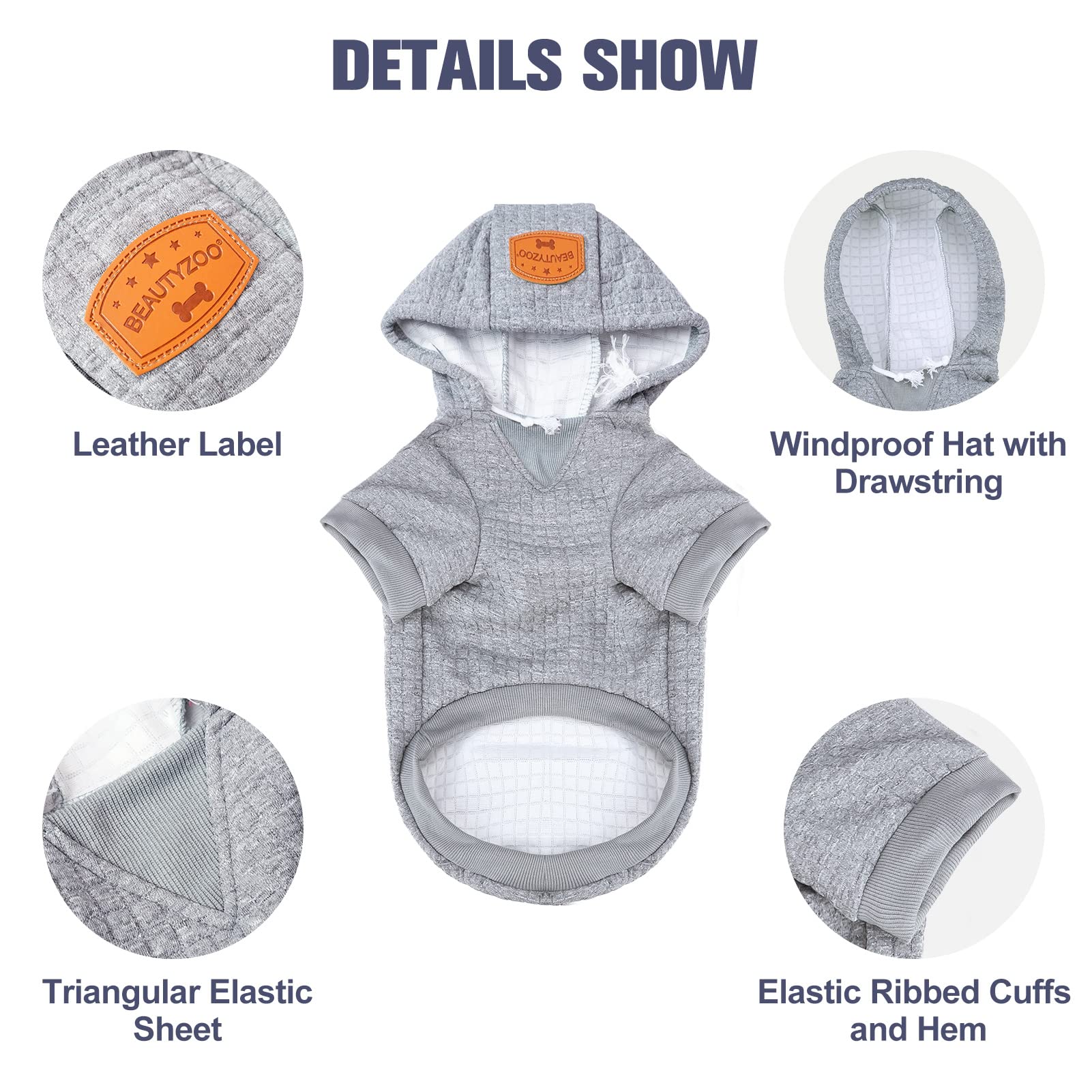 Beautyzoo Small Dog Hoodie Sweater With Pockets, Dog Clothes For Small Medium Dogs Boy Girl, Waffle-Like Laminated Cotton Pet Co