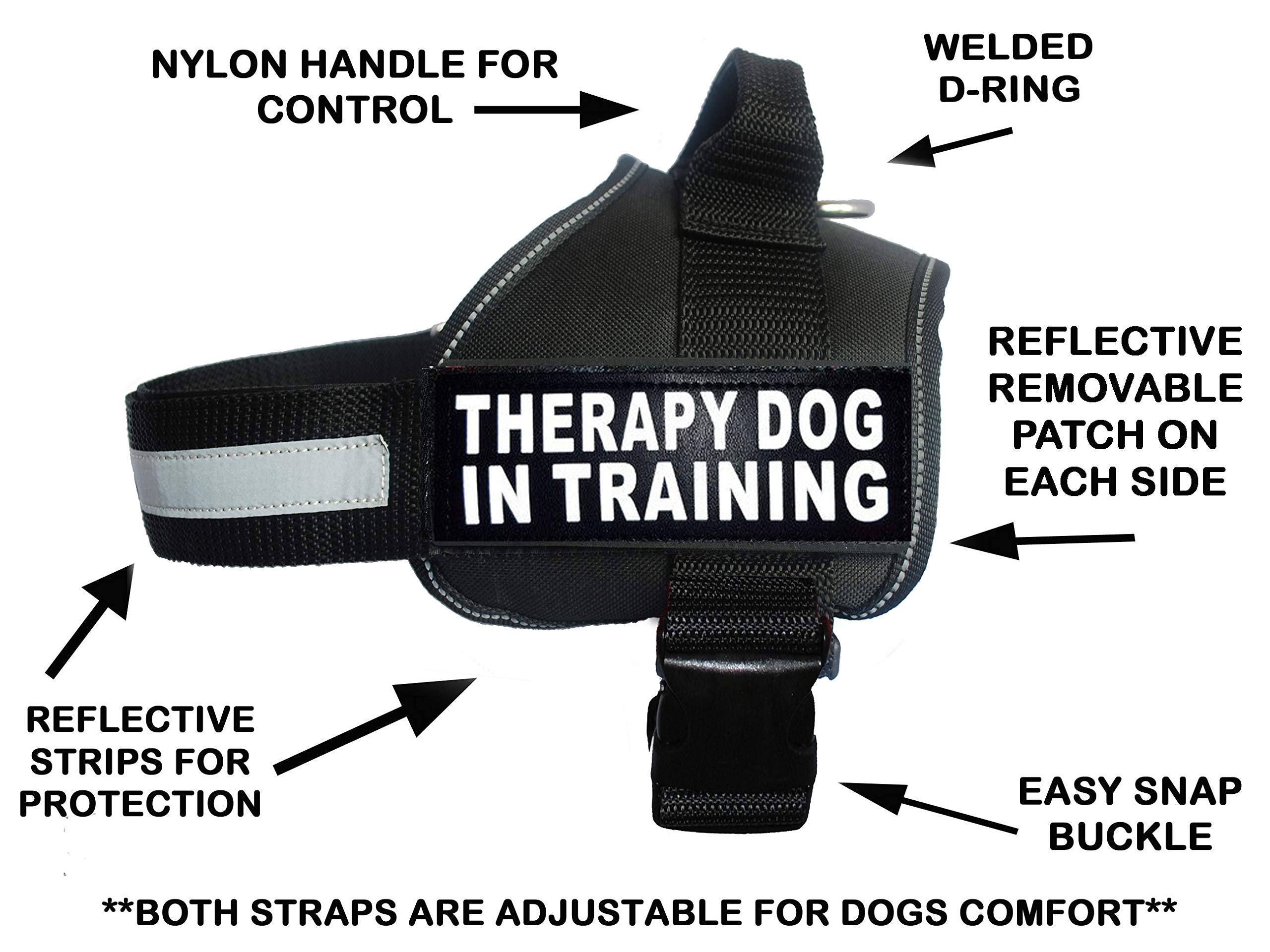 Therapy Dog In Training Nylon Dog Vest Harness. Purchase Comes With 2 Reflective Therapy Dog In Training Pathces. Please Measure Your Dog Before Ordering (Girth 14-18', Black)