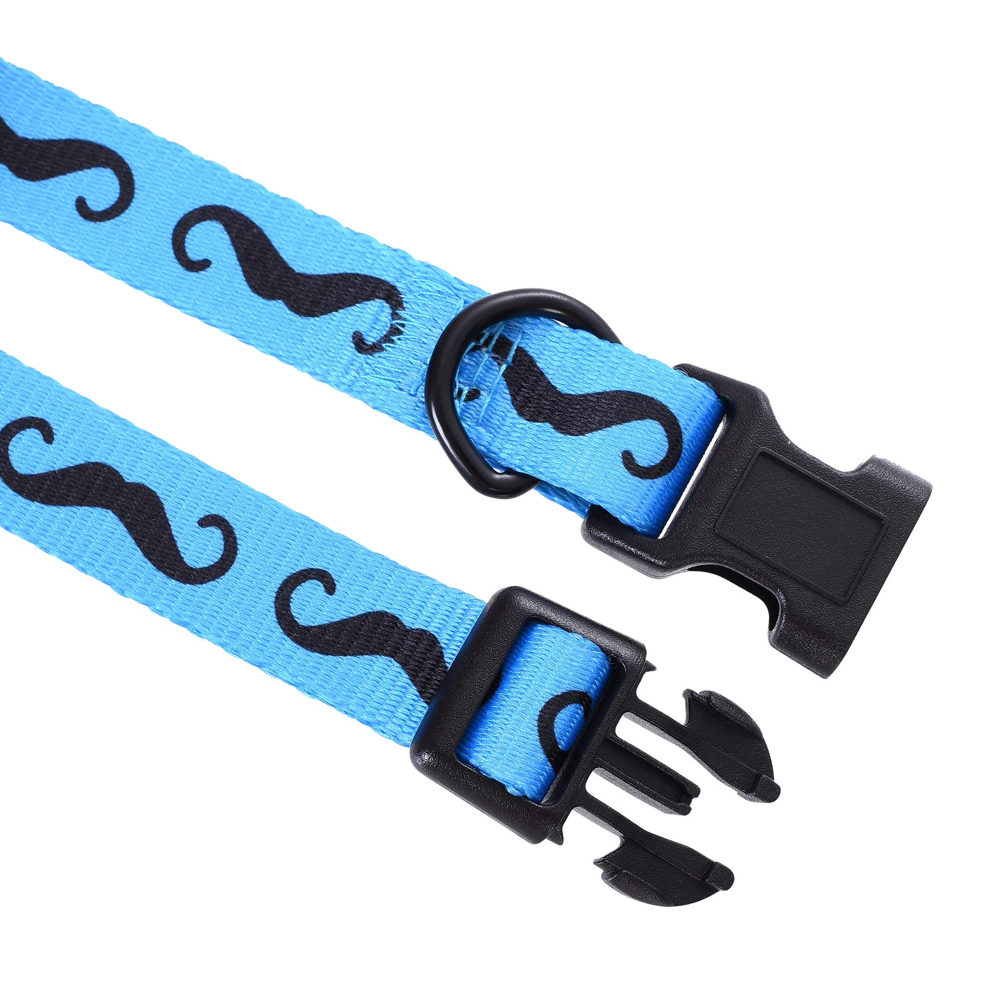 Mile High Life Dog Collar | Cute Puppy Collars | Lightweight Girl Dog Collar | Soft Boy Dog Collars | W Paws Bones Mustache Pattern (Blue, Large)