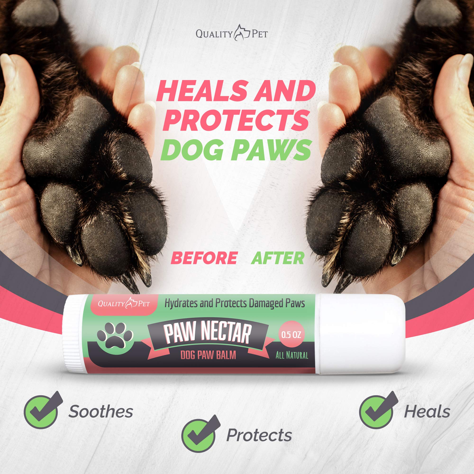 Natural Lick Safe Dog Paw Balm - 100% Organic Dog Paw Pad Balm Protector, Moisturizer & Soother for Dry Cracked Paws, Hot Paveme