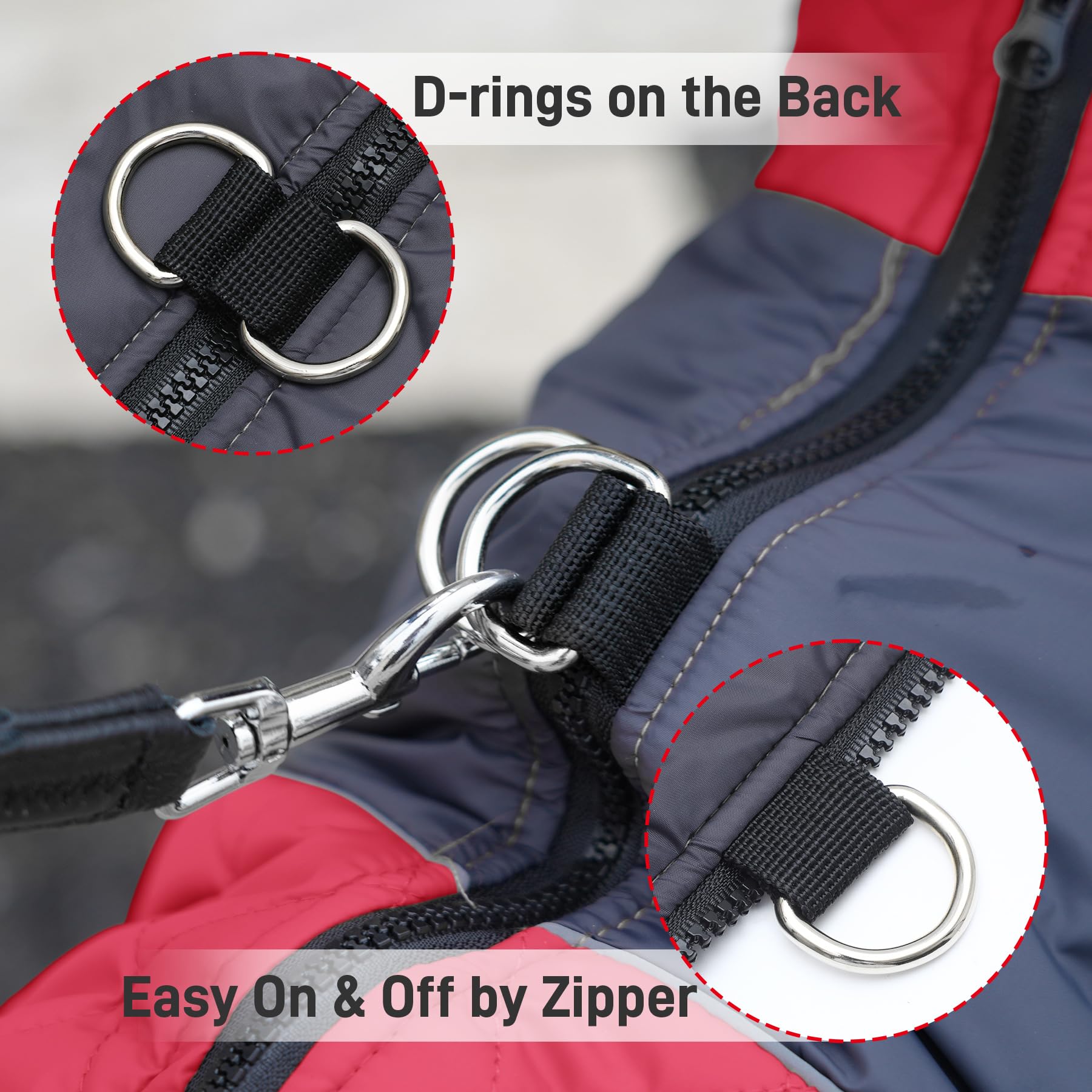 Joydaog Warm Fleece Dog Coats For Large Dogs,D-Rings Waterproof Puppy Jacket For Cold Winter,Red Xxxl