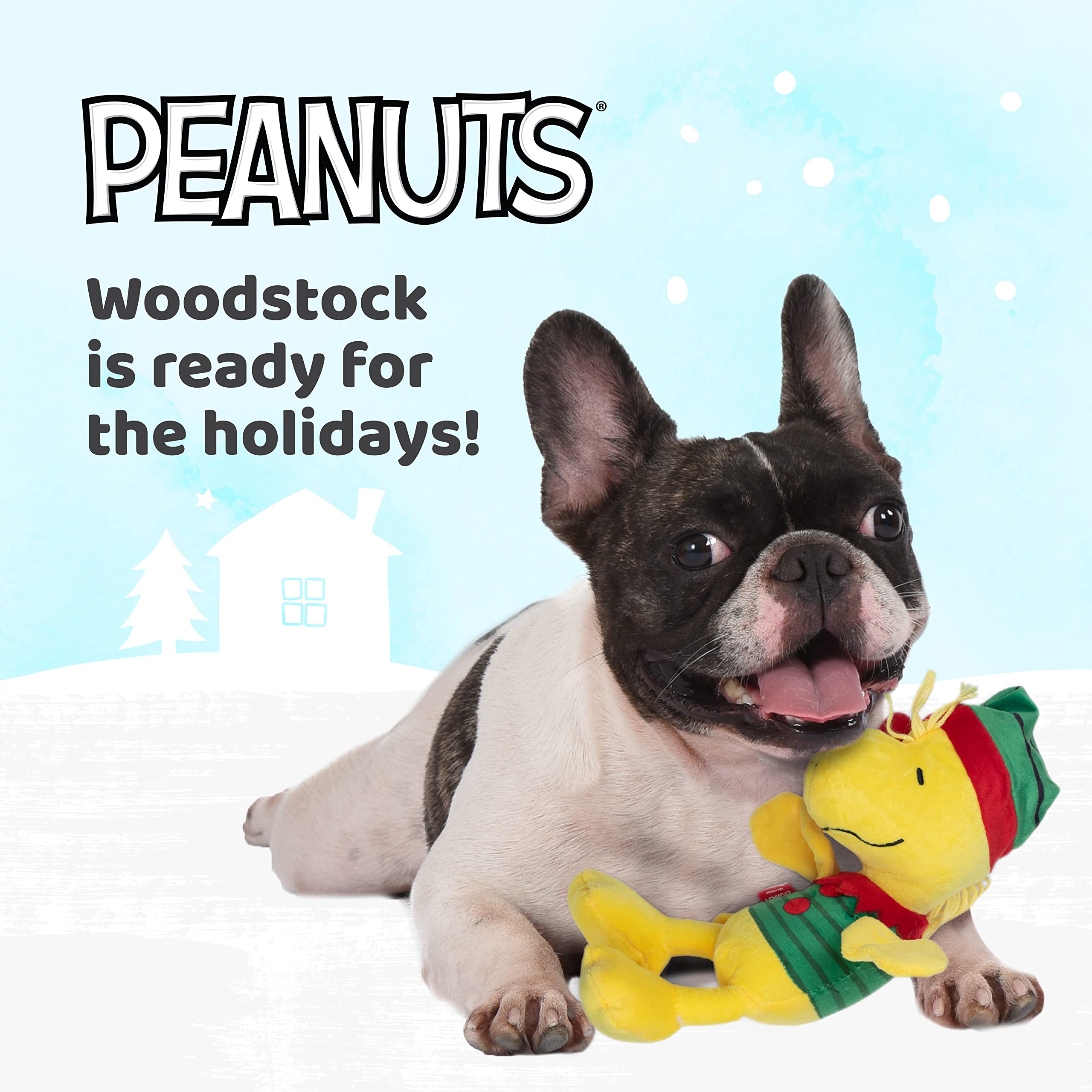 Peanuts for Pets Comics 9 Holiday Woodstock Plush Elf Dog Toy | Medium Squeaky Dog Toy, Yellow Dog Chew Toy | Woodstock Stuffed