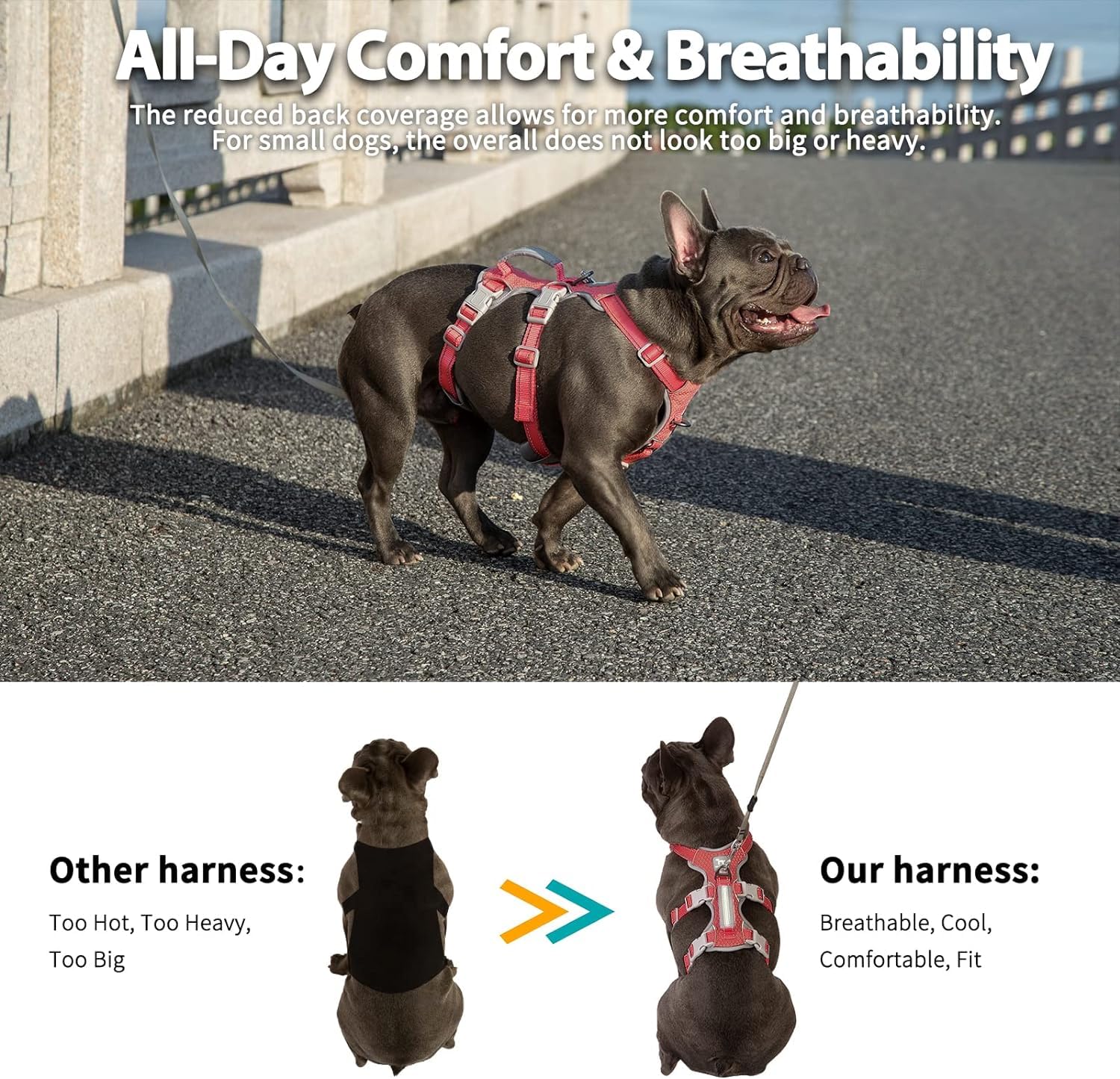 Huntboo No Escape Dog Harness, Escape Proof Harness, Fully Reflective Harness With Padded Handle, Breathable, Durable, Adjustabl