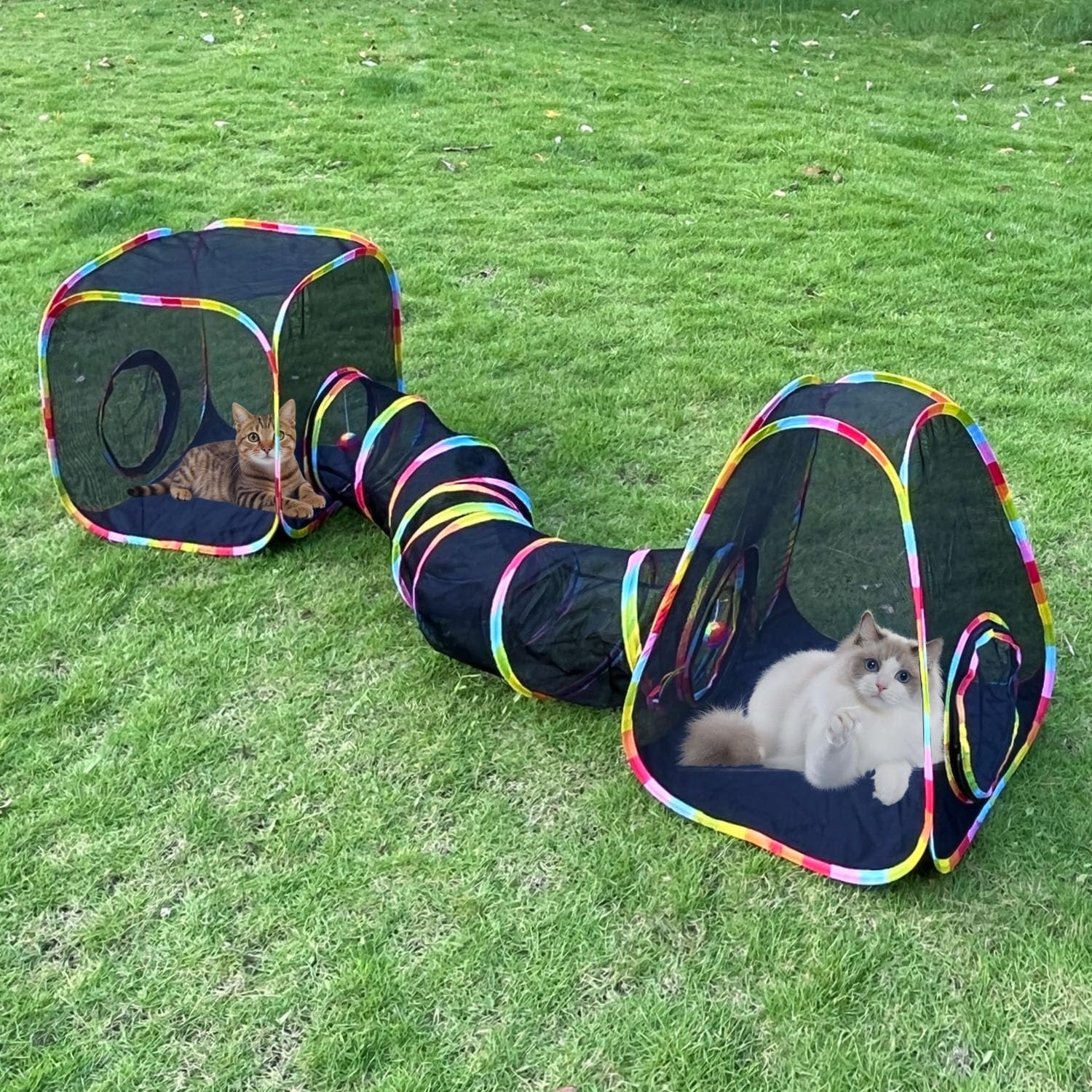 Outdoor Cat Enclosures, Cat Tunnels Tents Cubes For Indoor Cats With Play Ball, Collapsible Outside Playpen Tunnel For Kitty, Ra