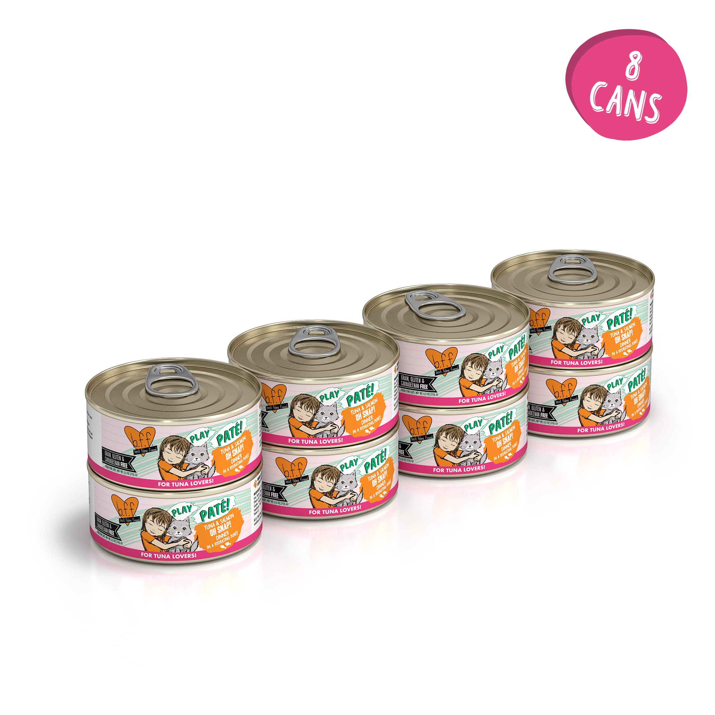 Weruva B.F.F. PLAY - Best Feline Friend Pat   Lovers, Aw Yeah!, Tuna & Salmon Oh Snap! with Tuna & Salmon, 5.5oz Can (Pack of 8)