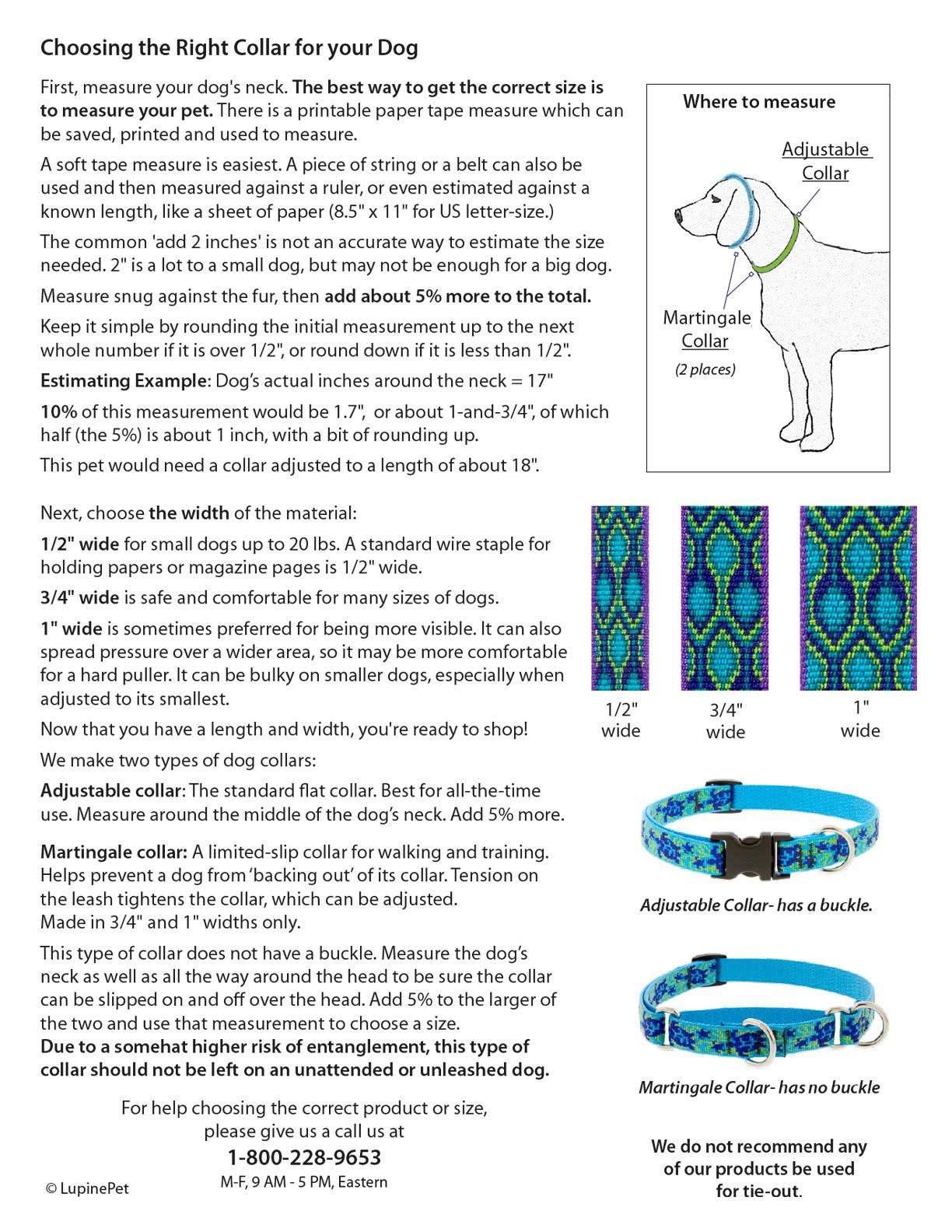 Lupine Reflective Small Dog Collar 3/4'' Wide Blue Diamond Adjusts from 9'' to 14''