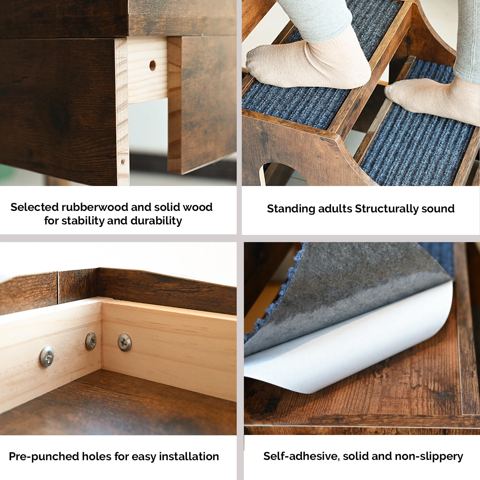 Canormpet Super Large Multi-Level Pet Bunk Bed for Dogs and Cats, Rustic Wood with Stairs and Mats, Indoor Use