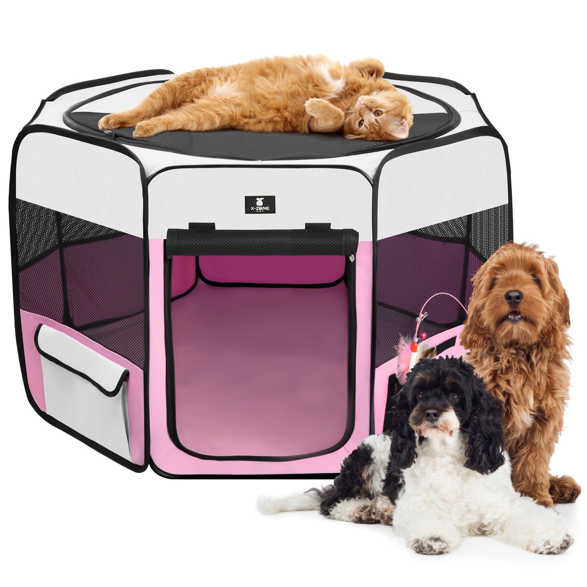 X-Zone Pet Dog Playpen Portable Pet Play Pens For Puppies, Cat, Rabbit, Chicks, Foldable Exercise Play Tent Kennel Crate, Indoor