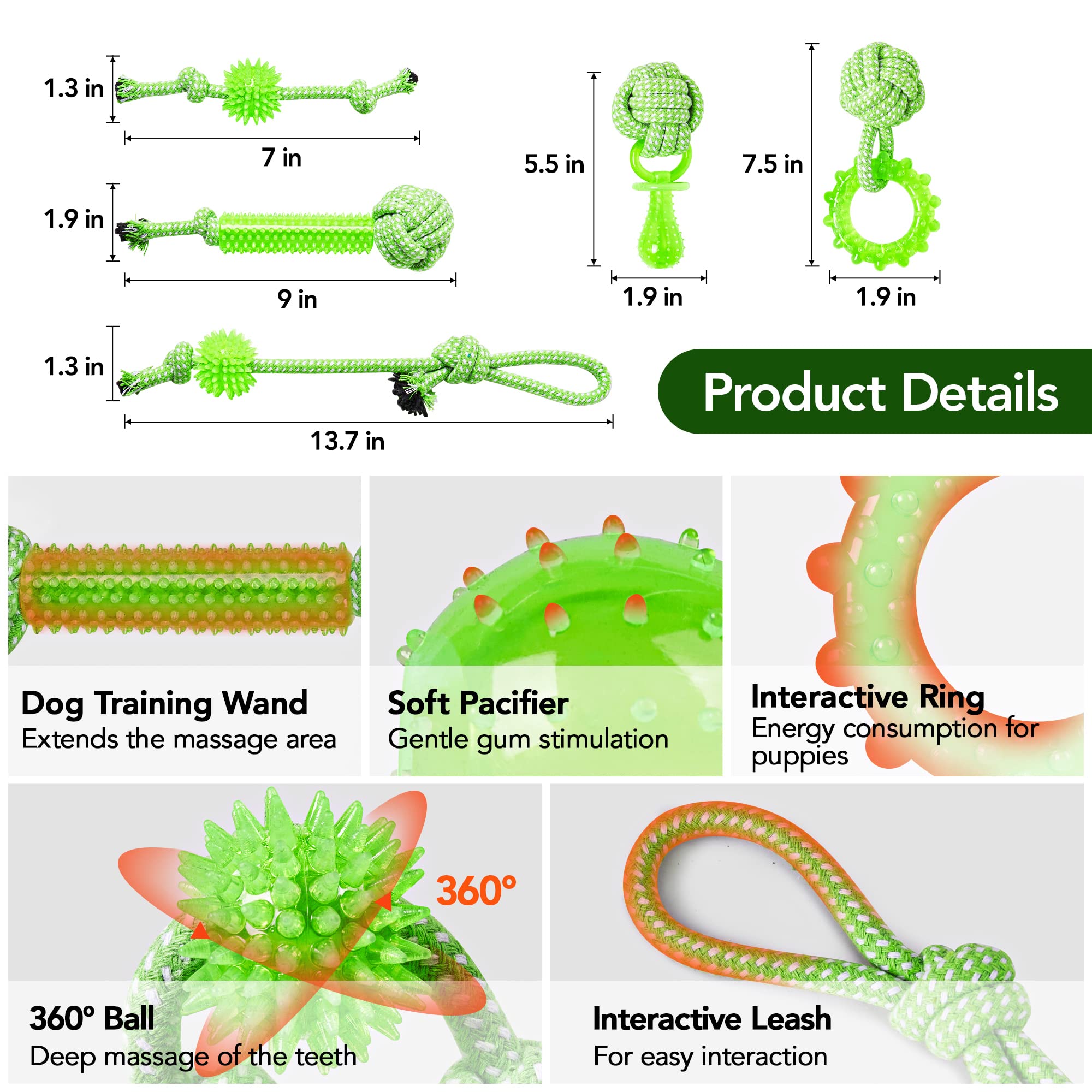 Sqbg Puppy Toys 5 Pack For Energetic Puppy,Durable Puppy Chew Toys High Density Rubber And Rope Combined,Puppy Teething Toys Mul