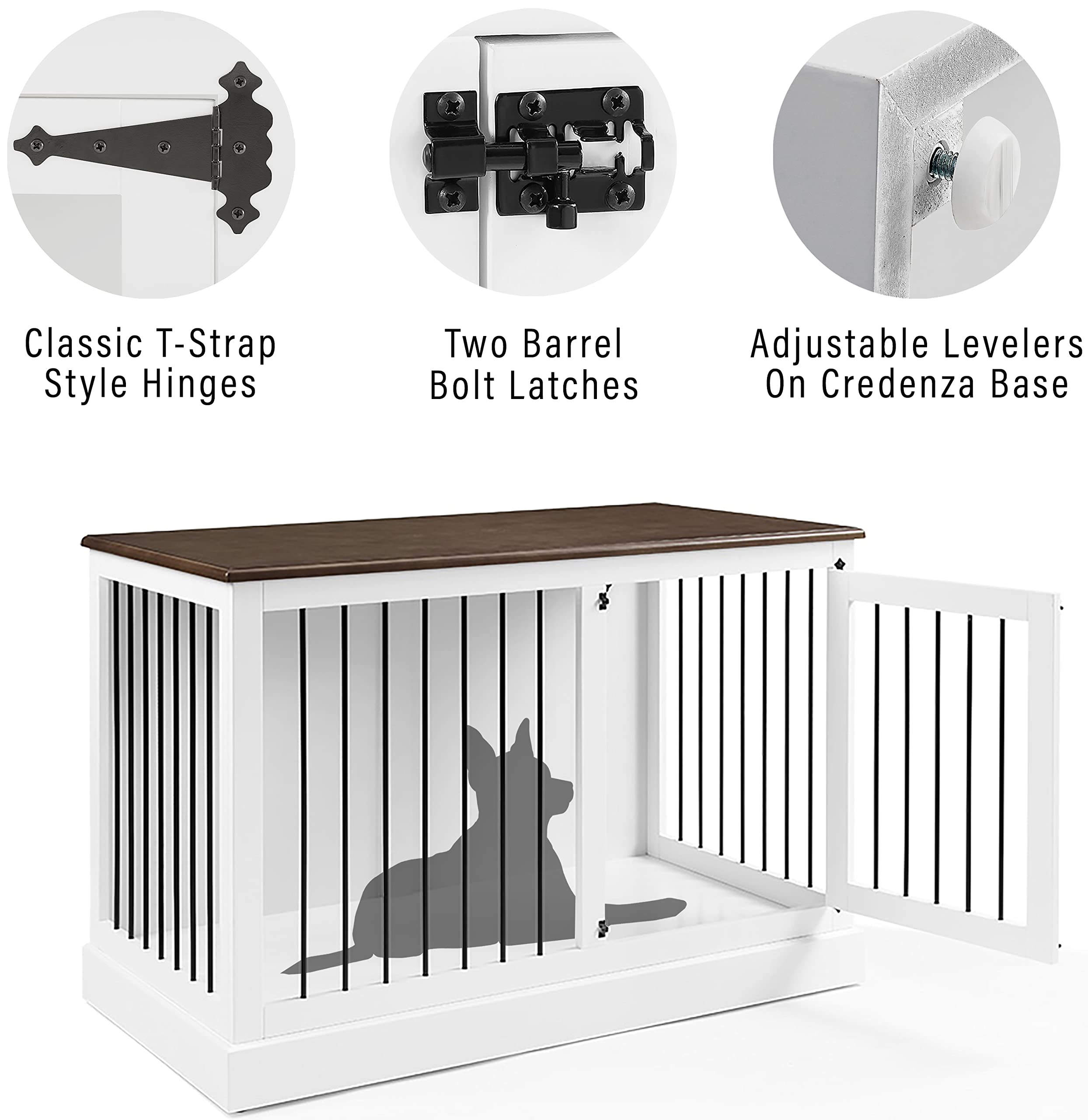 Crosley Furniture Winslow Small Dog Crate Credenza, 44.5"x30"x30.3", Engineered Wood, White, Model CF4502-WH