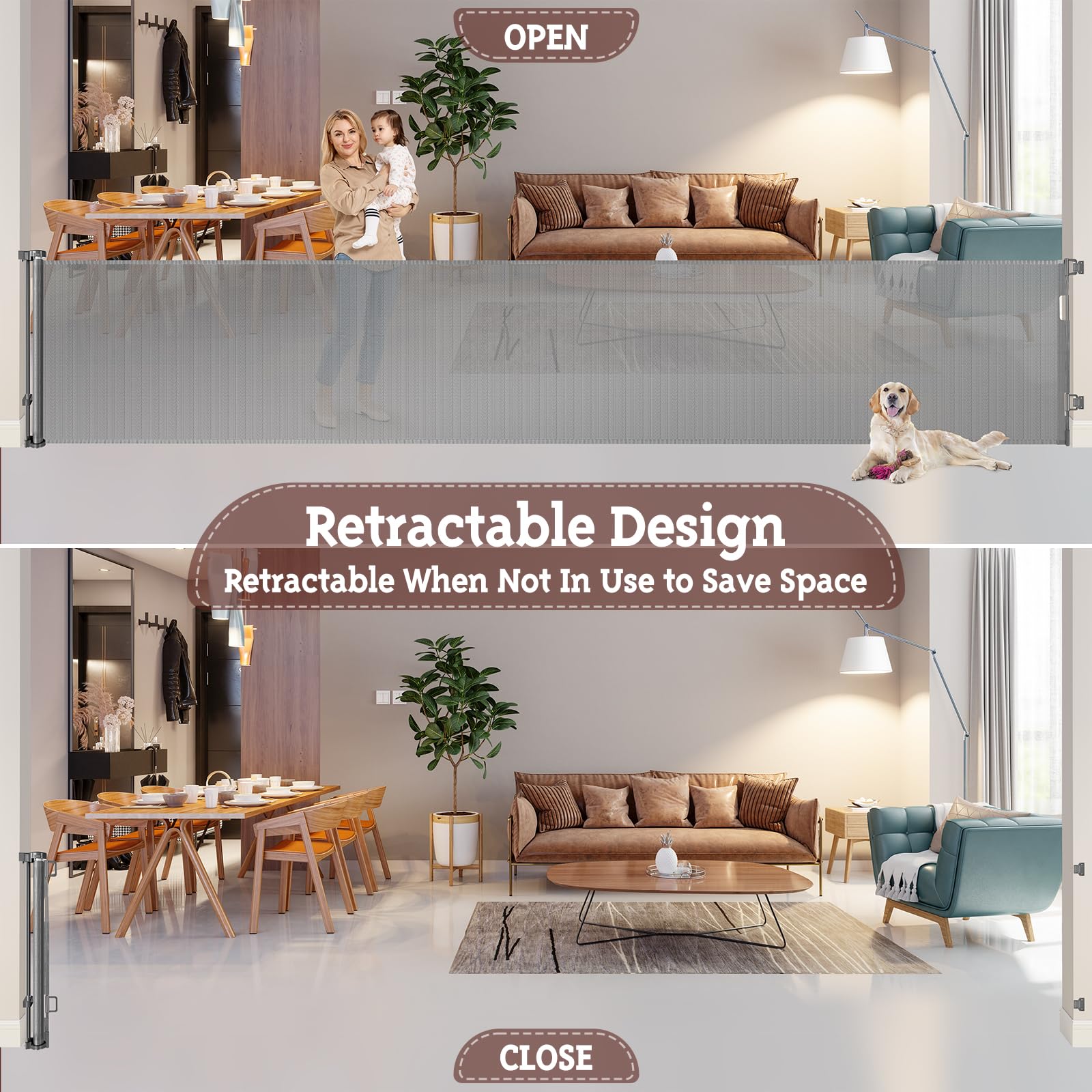 160 Inch Retractable Baby Gates for Extra Wide Openings Retractable Dog Gate Indoor Outdoor Retractable Gate Extra Long Baby Gat