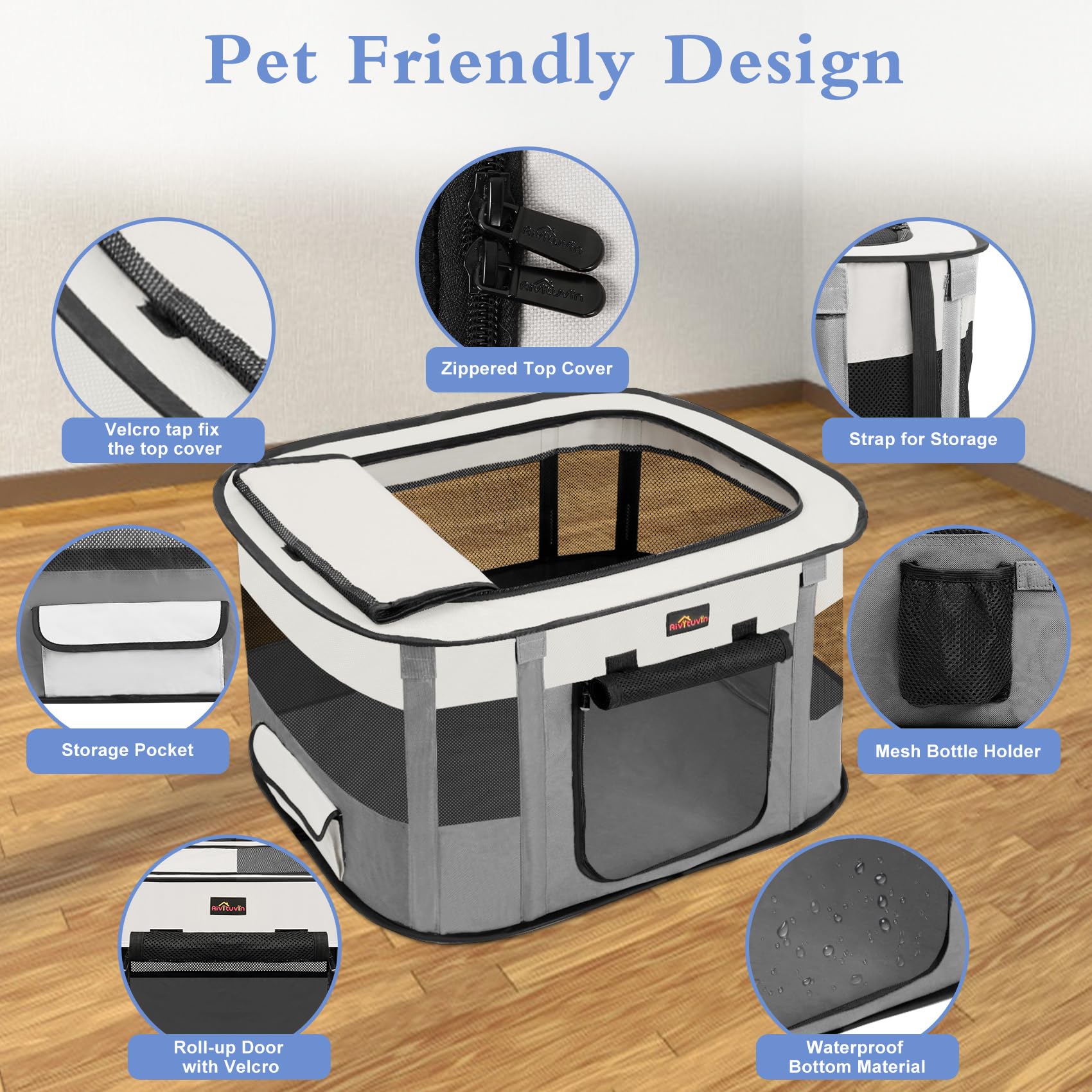 Aivituvin Dog Playpen, Portable Cat Pet Play Pen For Travel Camping Use, Foldable Dog Kennel Tent Crate With Carrying Bag For In