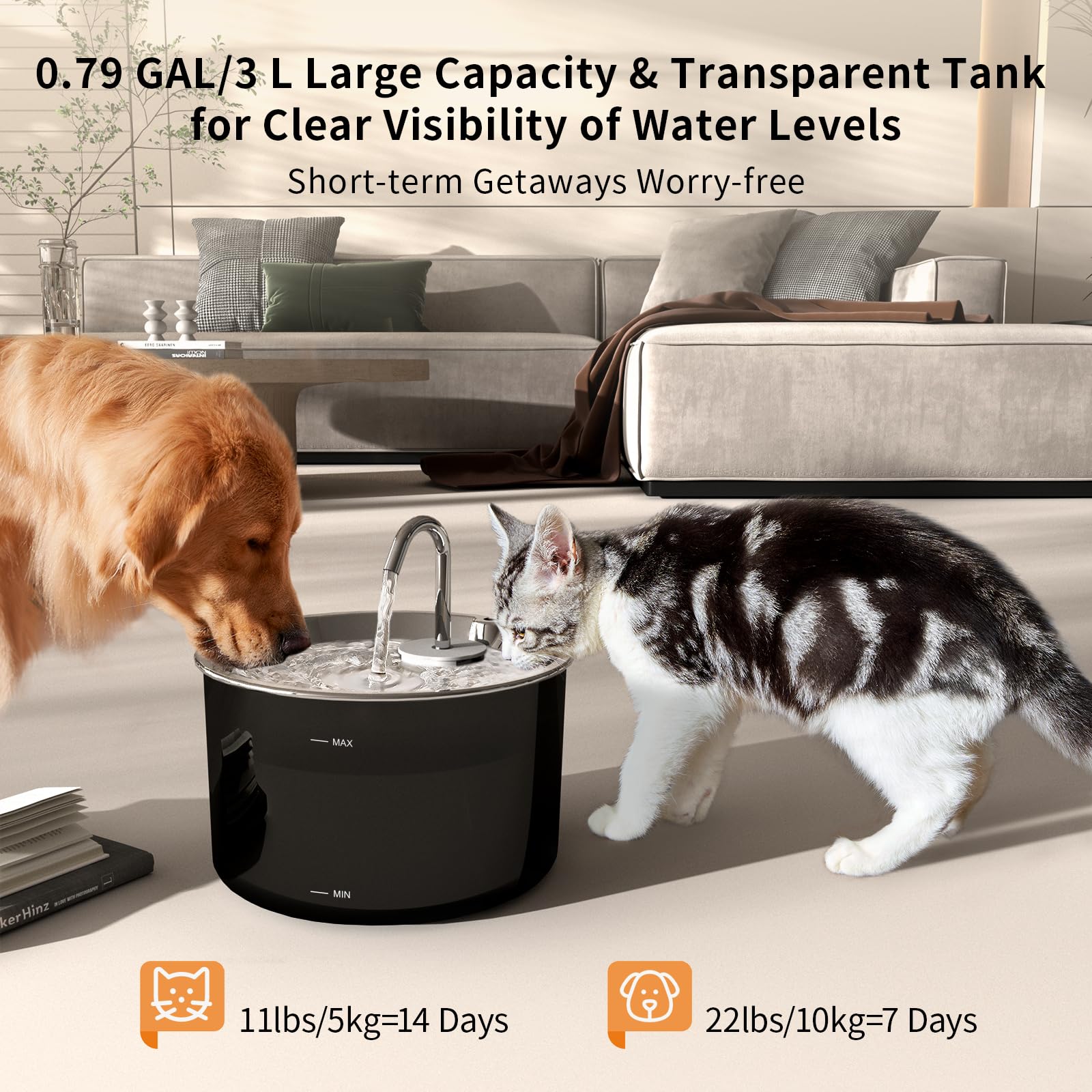 Cat Water Fountain Stainless Steel,3 L/ 101 Oz Pet Water Fountain With 5-Stage Circulating Filtration System,Cat Fountain With Q
