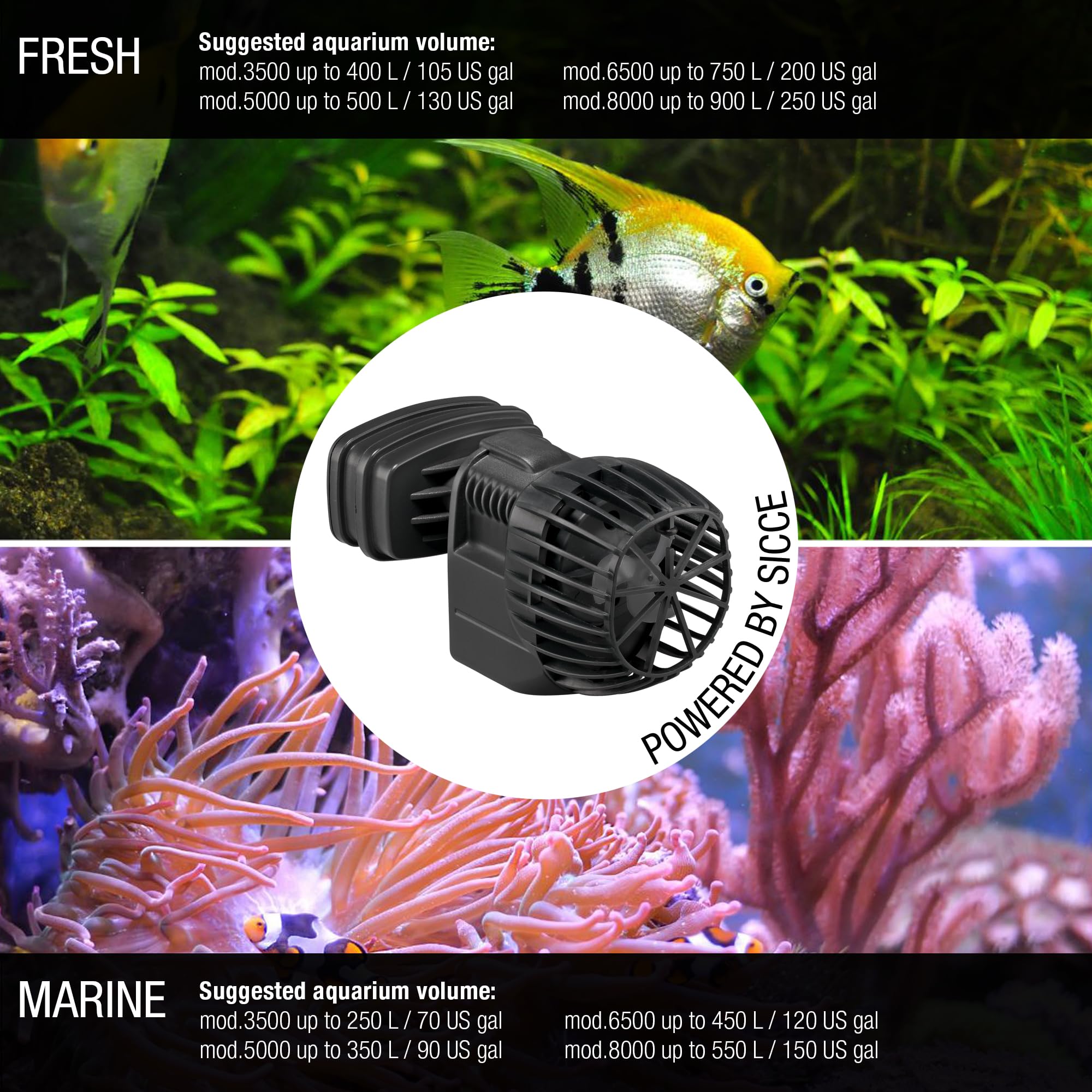 SICCE XSTREAM 5000 Wave Maker Flow Pump 1320 GPH | 360 Adjustable Quiet Submersible Magnetic Powerhead for Saltwater & Freshwate