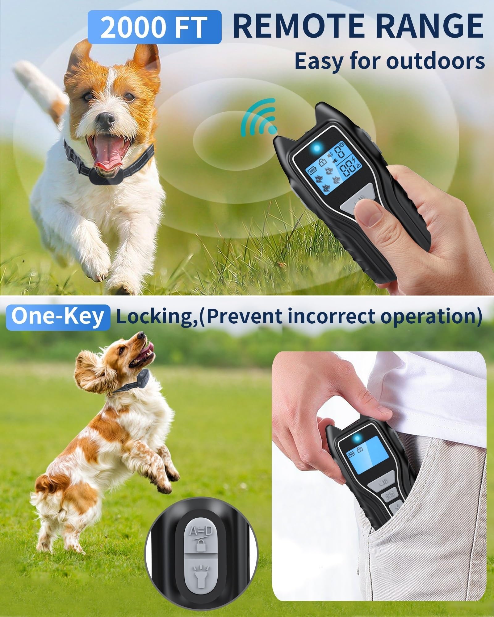 Dog Shock Collar with Remote Control - Rechargeable Dog Training Collar, IPX7 Waterproof E Collar for Dogs with 4 Safe Modes Fla