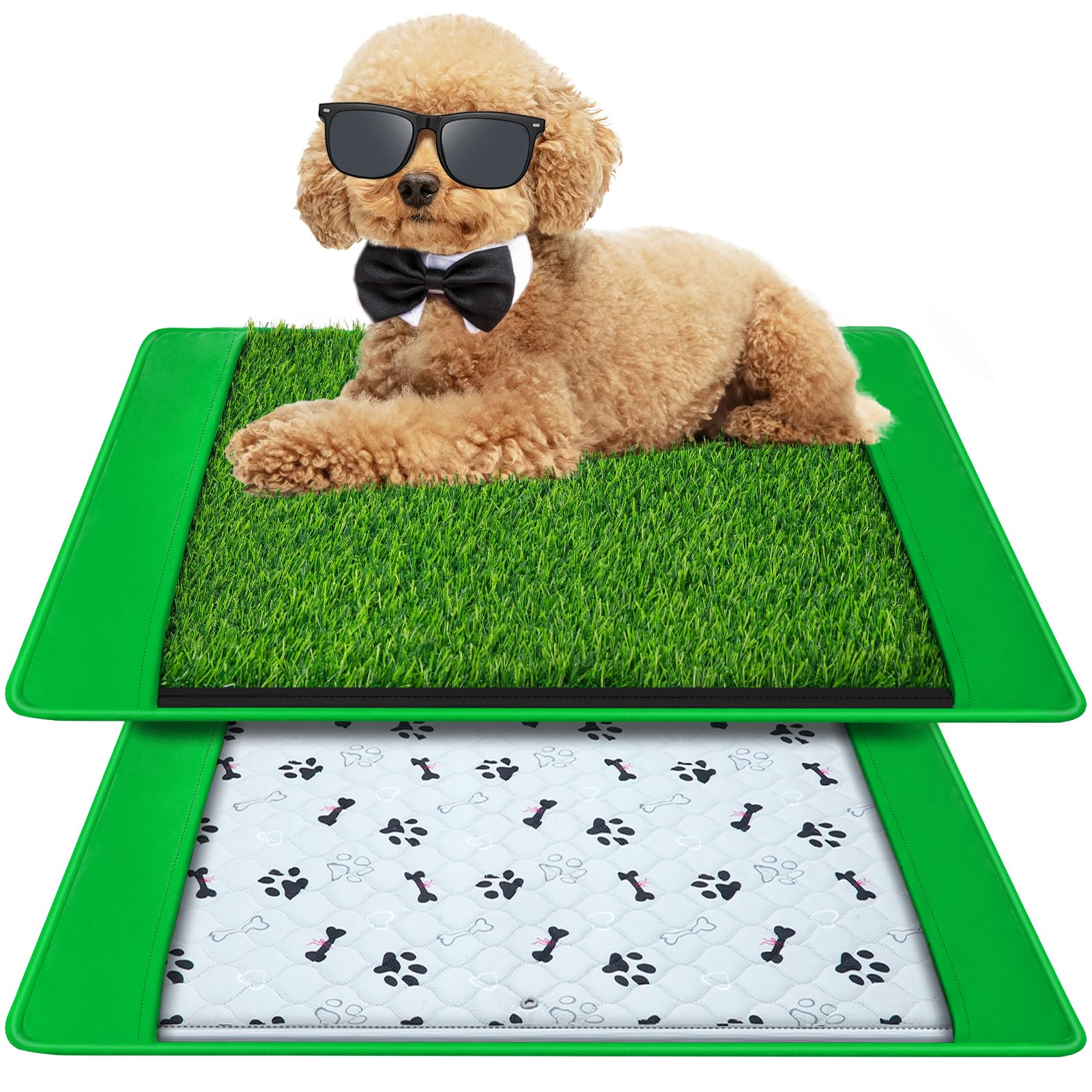 Annexfun Dog Grass Mat With Pee Pad 20  25'', Small Dog Litter Box Indoor Artificial Turf Grass Porch Waterproof Patio Potty Tra