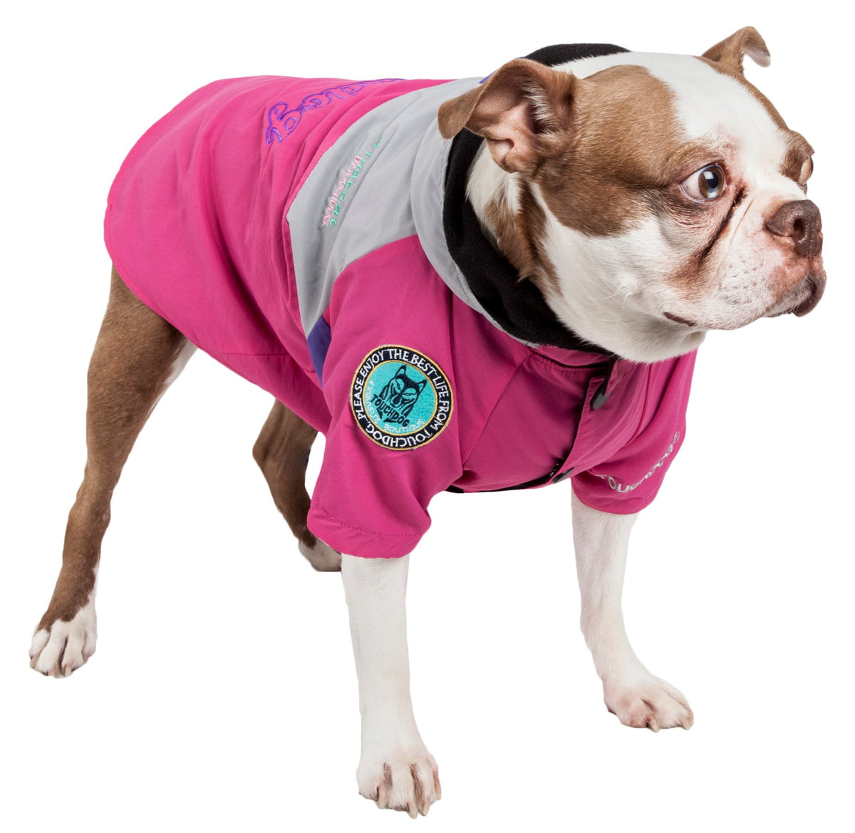 TOUCHDOG 'Mount Pinnacle' Waterproof and Windproof Fashion Designer Insulated Pet Dog Coat Ski Jacket Hooded Raincoat, Medium, Pink