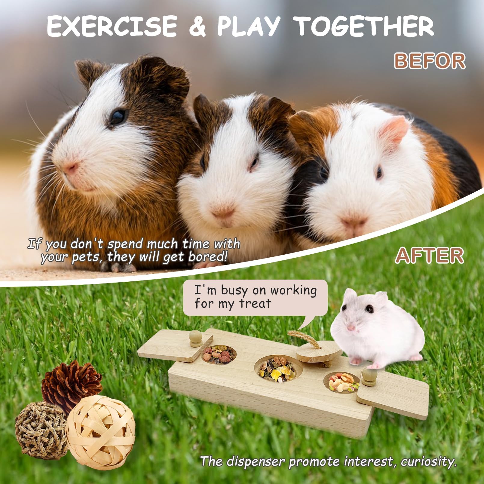 Hamiledyi Guinea Pig Foraging Toys Interactive Wooden Rabbit Toys Sniff n Snack Rabbit Treats Bunny Toys Interactive Hide Treat