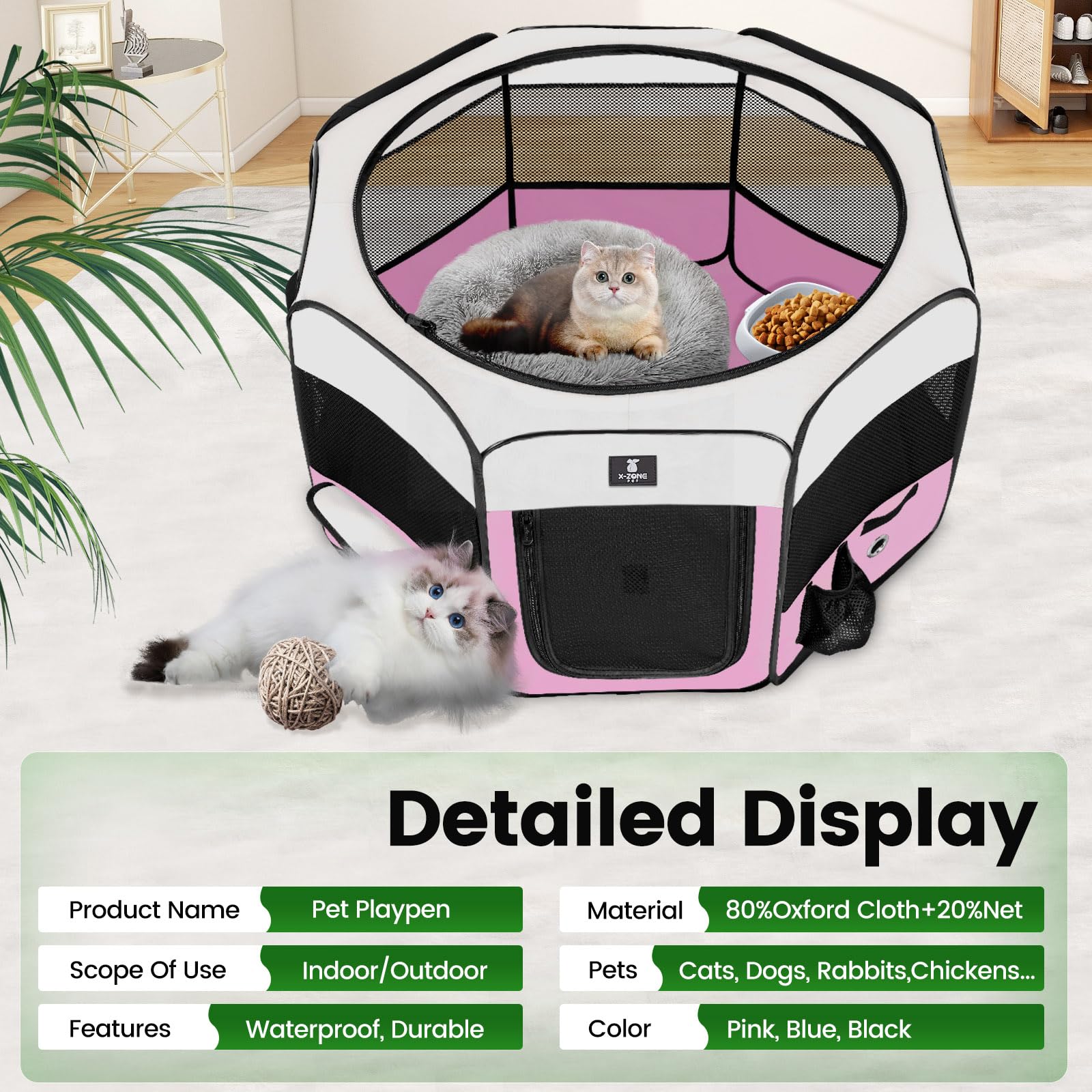 X-Zone Pet Dog Playpen Portable Pet Play Pens For Puppies, Cat, Rabbit, Chicks, Foldable Exercise Play Tent Kennel Crate, Indoor
