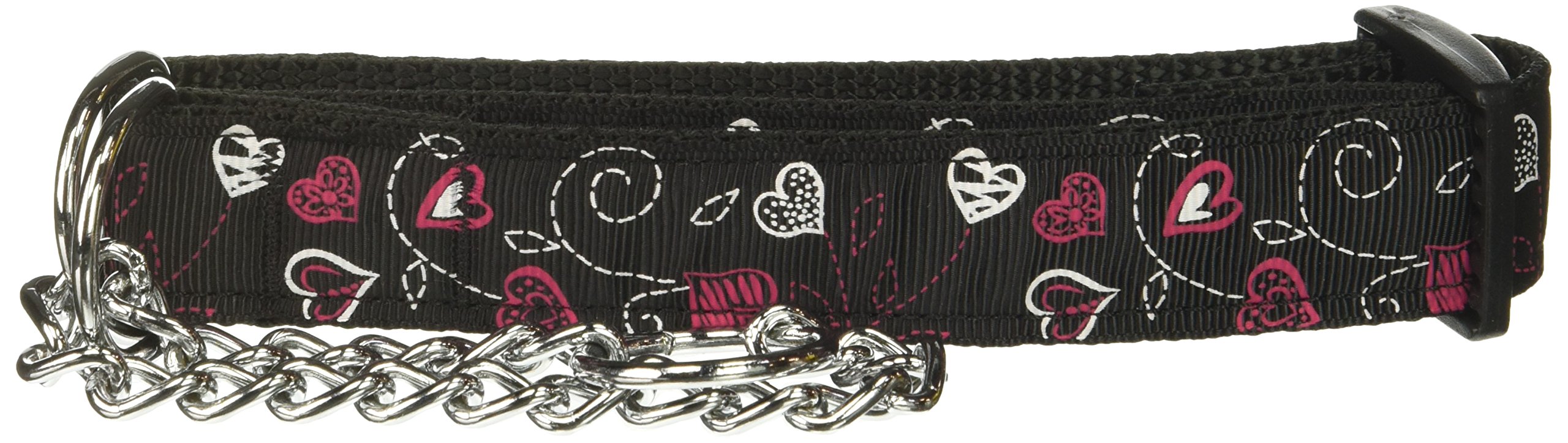 Mirage Pet Products Martingale Crazy Hearts Nylon Collars, Medium, Black