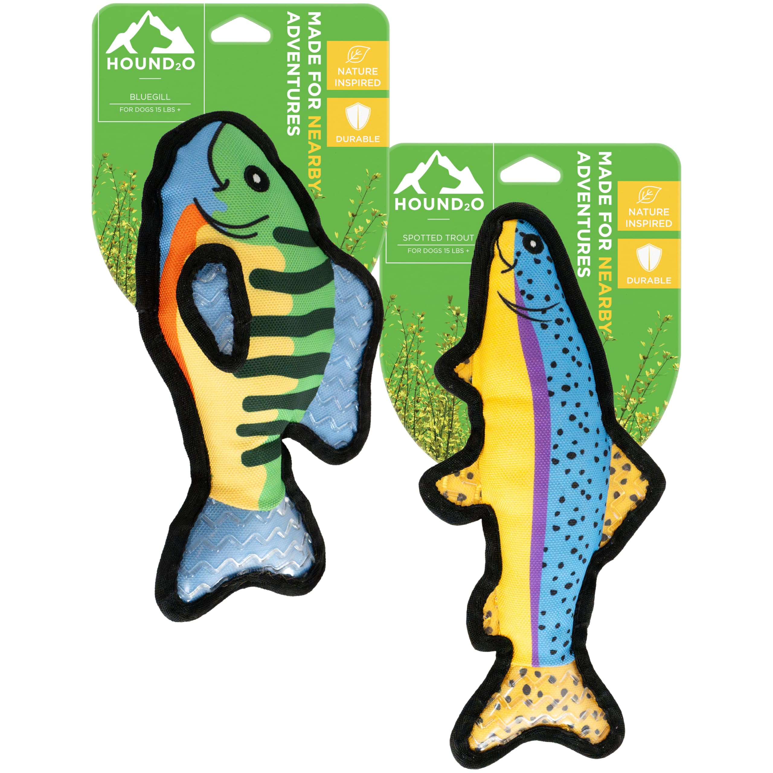 Hound2O Durable Plush Outdoor Toys For Dogs | Squeaky Bluegill & Trout 2-Pack | Value Pack Fishing Themed Dog Toys With Playful 