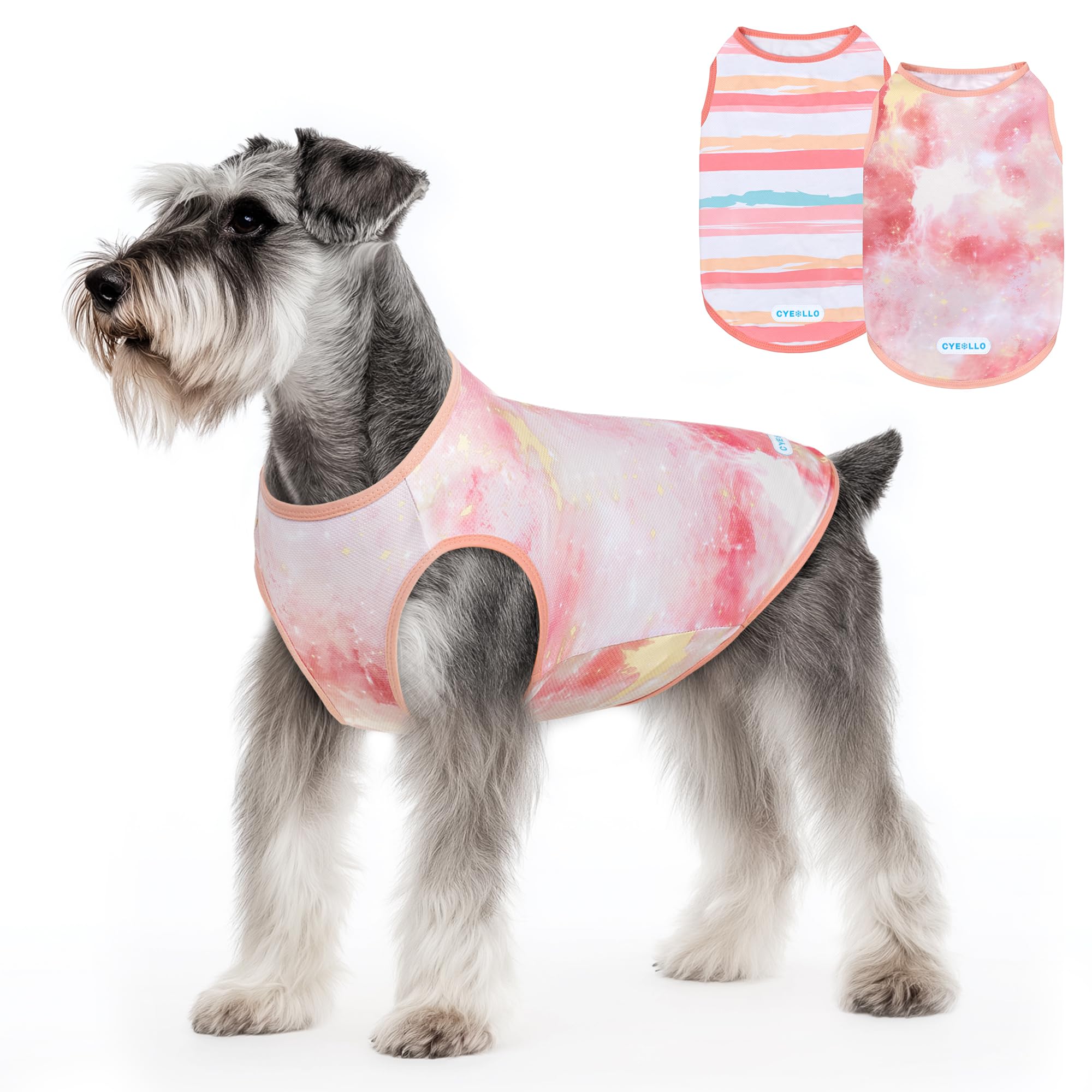 Cyeollo 2Pack Dog Cooling Shirt, Breathable Sleeveless Summer Clothes For Dogs, Intant Cool T Shirts For Small Dogs, Pink M