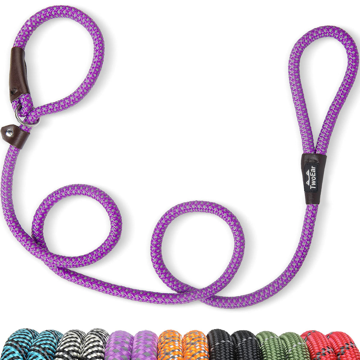 Twoear Dog Leash Dog Slip Rope Leash 6Ft Dog Training Leash Heavy Duty Strong Slip Lead Highly Reflective Threads For Small Medium And Large Dogs (Slim(3/8''X6Ft), Purple)