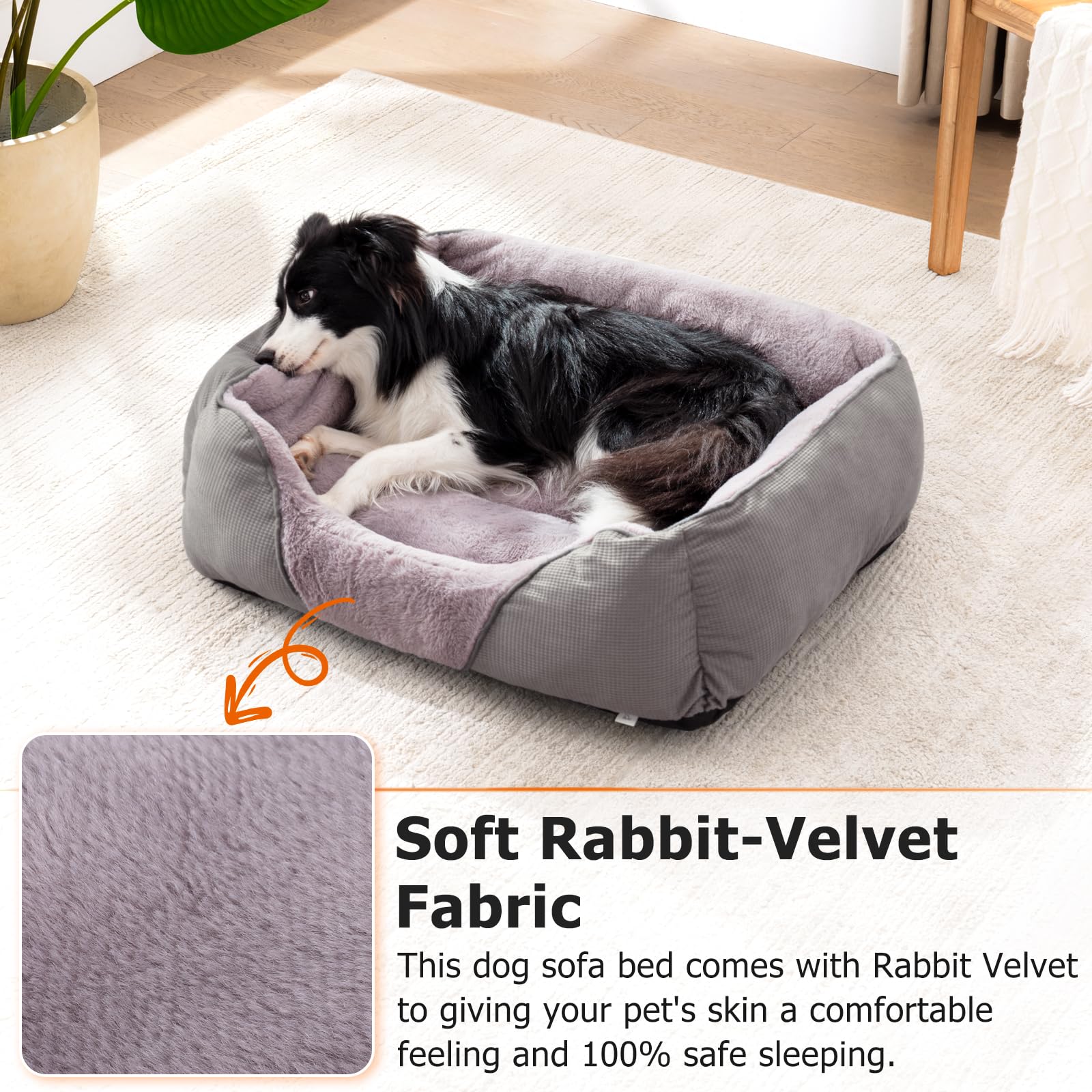 Mixjoy Dog Beds For Large Dogs, Big Pet Bed Large Size Dog Washable, Orthopedic Calming Soft Pet Beds Cuddler, Rectangle Sleepin