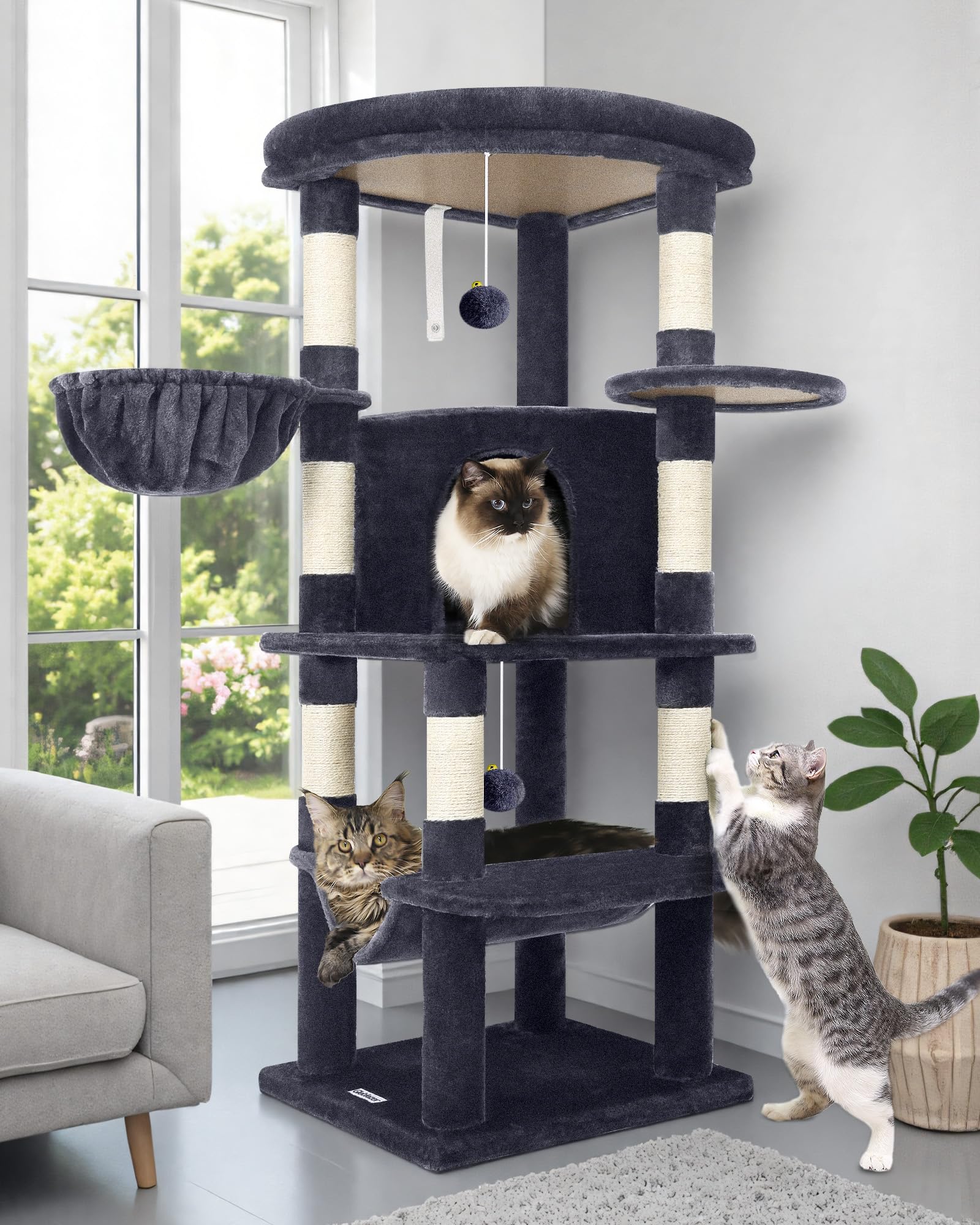 Globlazer C51 Corner Cat Tree Condo For Indoor Cats, 51In Curved Series Multi-Level Corner Cat Climbing Tower For Large Cats Adu