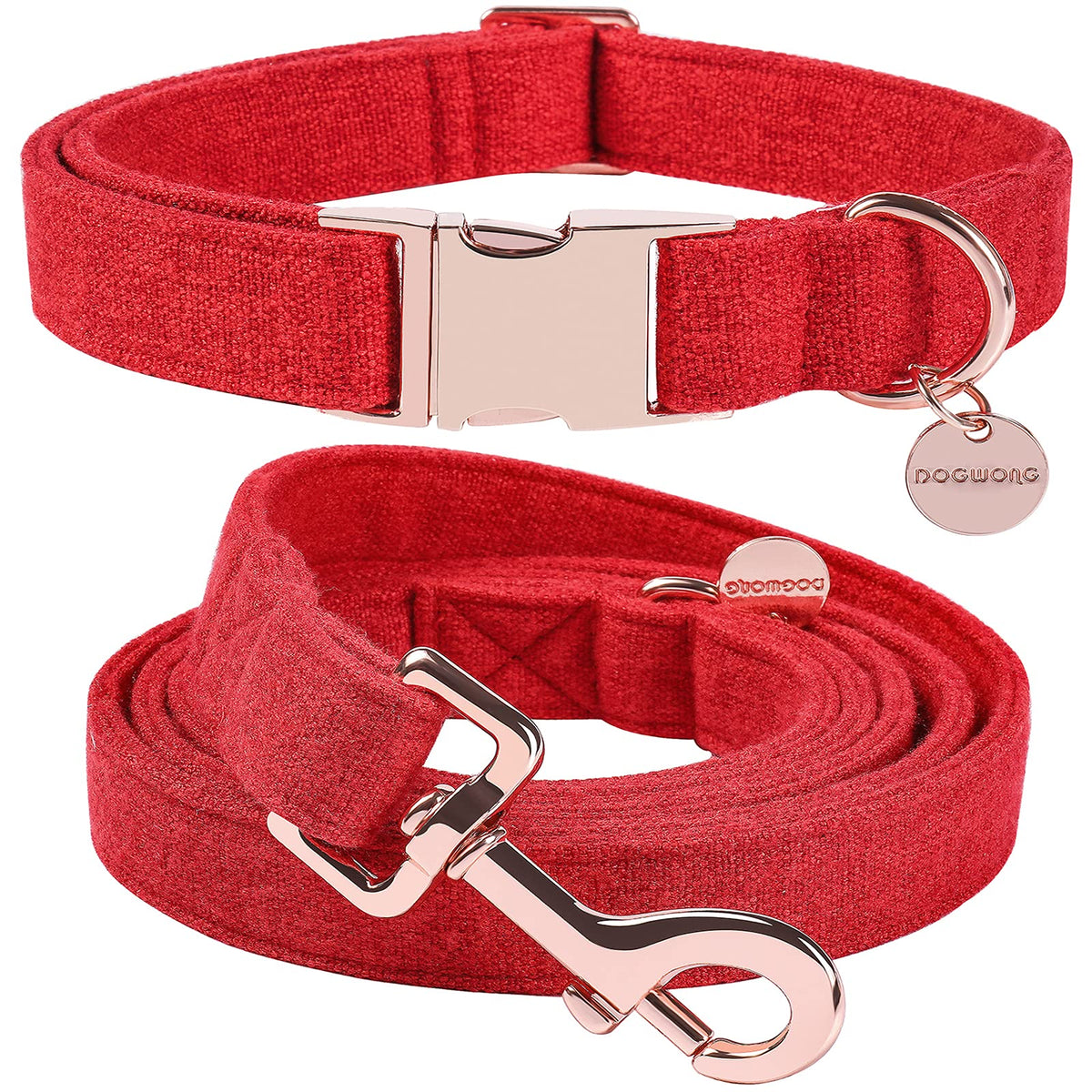 Dogwong Cotton Dog Collar And Leash Red Pet Collar Soft Durable For Small Medium Large Boy Girl Dogs