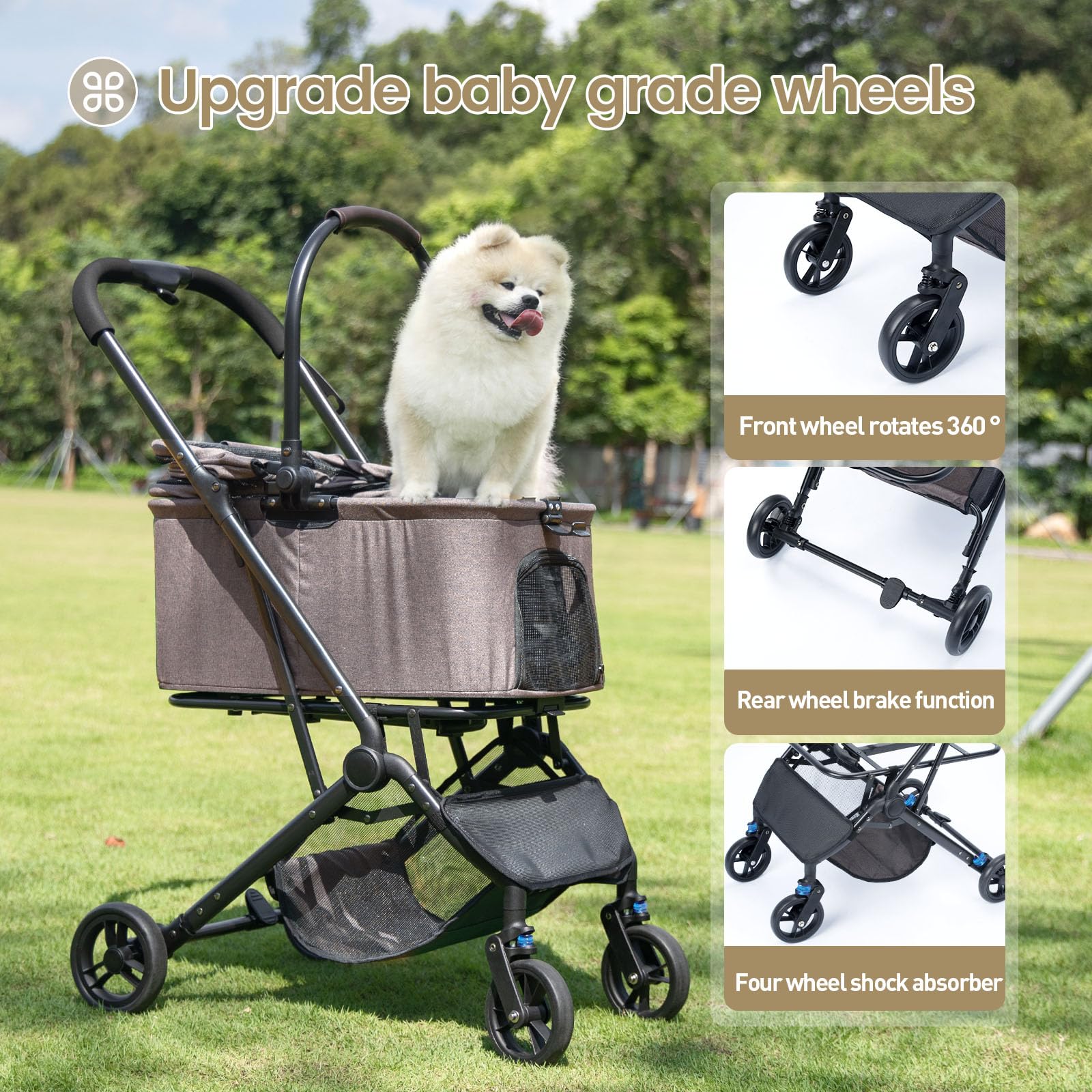 Wdyvko 3 In 1 Dog Stroller, Upgraded Frame, Up To 44Lbs Pet Stroller With Dog Poop Bags & Dispenser, Zipperless Entry, Storage B