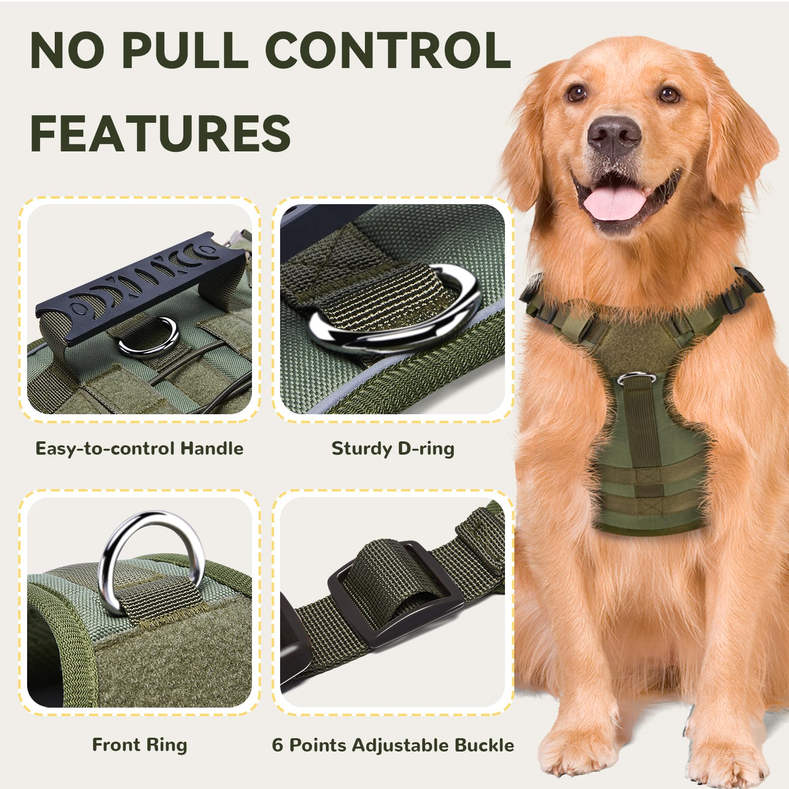 Xihan Tactical Dog Harness for Small Dogs,No Pull Dog Harness and Leash Set,Patches,Reflective Function,Dog Vest Harness for Tra