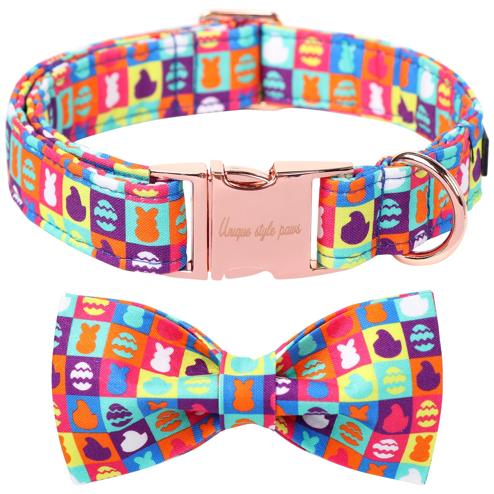 Unique Style Paws Easter Day Dog Collar With Bow Colorful Egg Rabbit Dog Collar Bowtie Bowtie Collar For Large Medium Small Dogs
