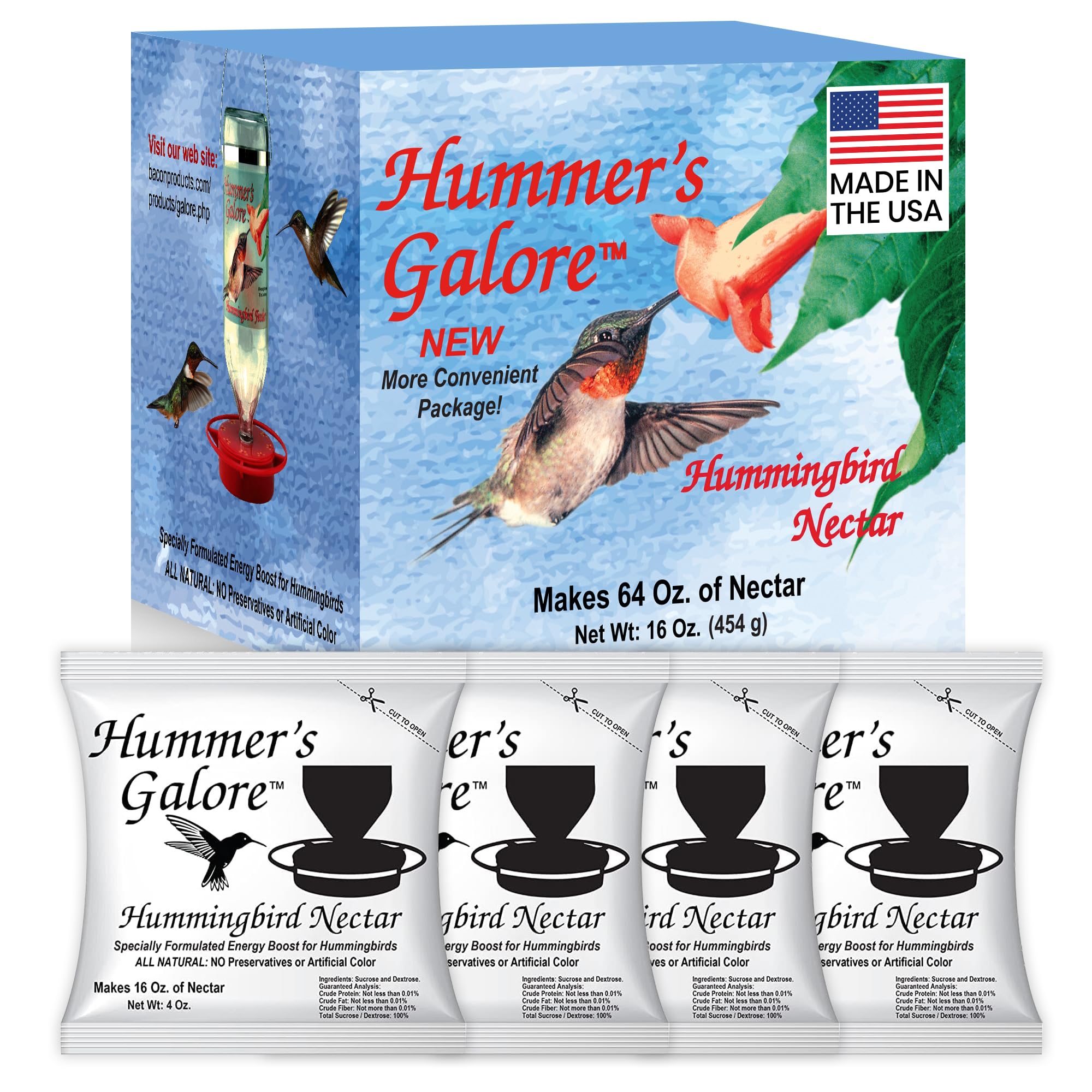 Hummers Galore Hummingbird Food - Ready-to-Mix Hummingbird Nectar, All-Natural Nectar Collector Formula, No Preservatives or Dy