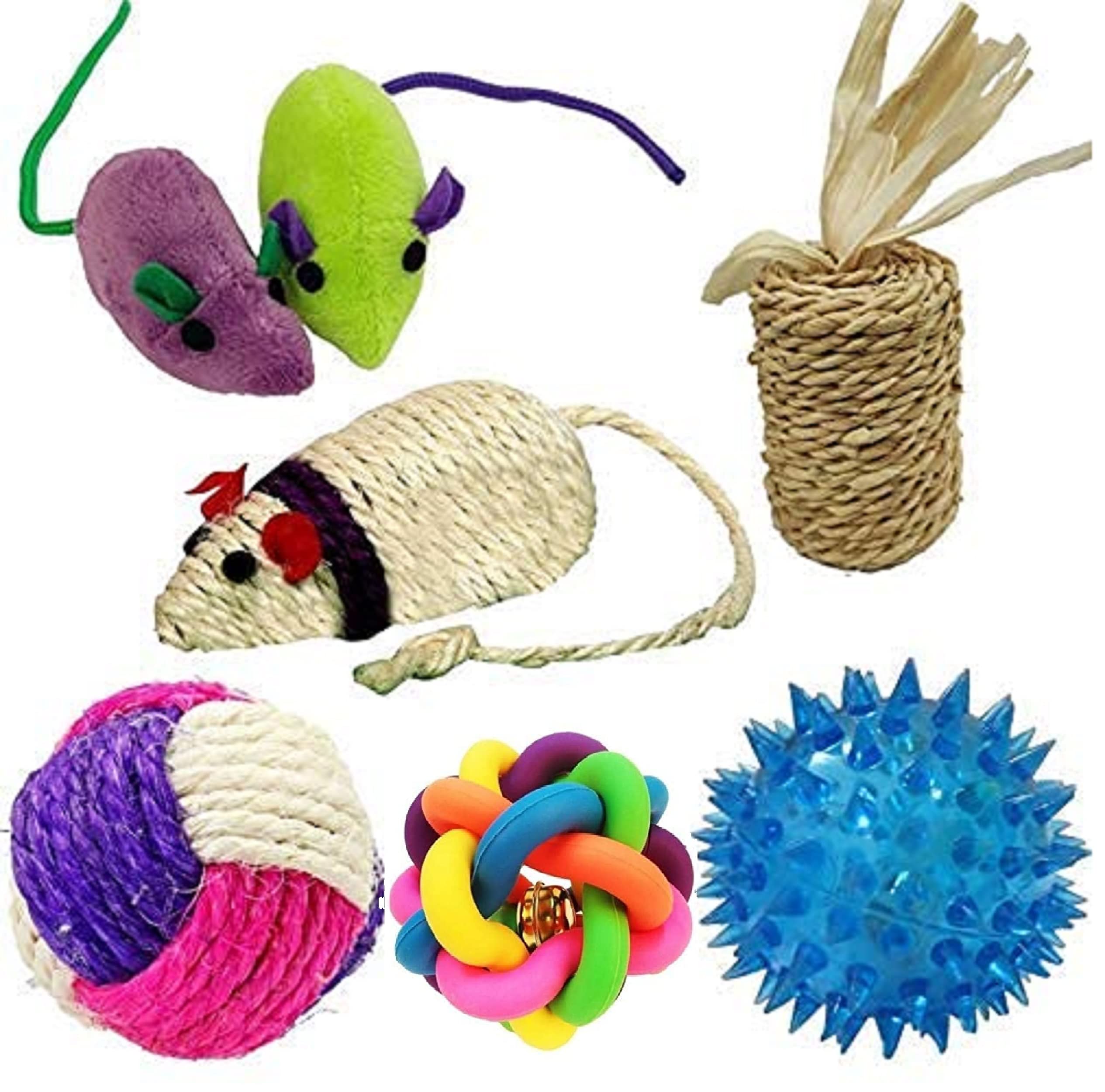 Rvpaws 6In1 Cat Toy Set For Indoor Cats  Includes Plush Mouse, Led Ball, Sisal Toys & Drum Bell  Fun Toy For All Cats & Kitt