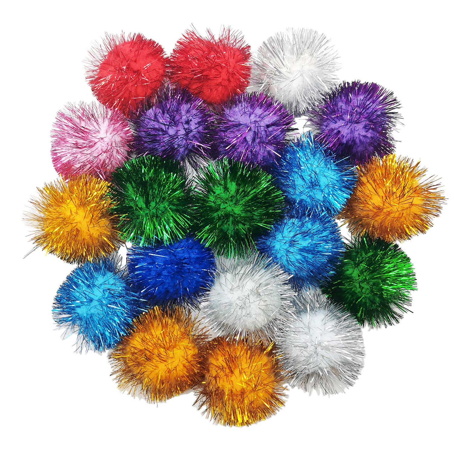 20 Pcs Assorted Color Flash Ball Cat'S Favorite Toy Ball Tinsel Pom Poms Flash.